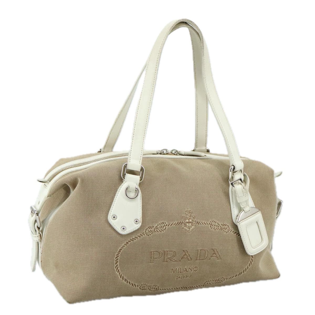 Prada Logo Jacquard Beige Canvas Handbag (Pre-Owned) Size ONE SIZE - 17 Thumbnail