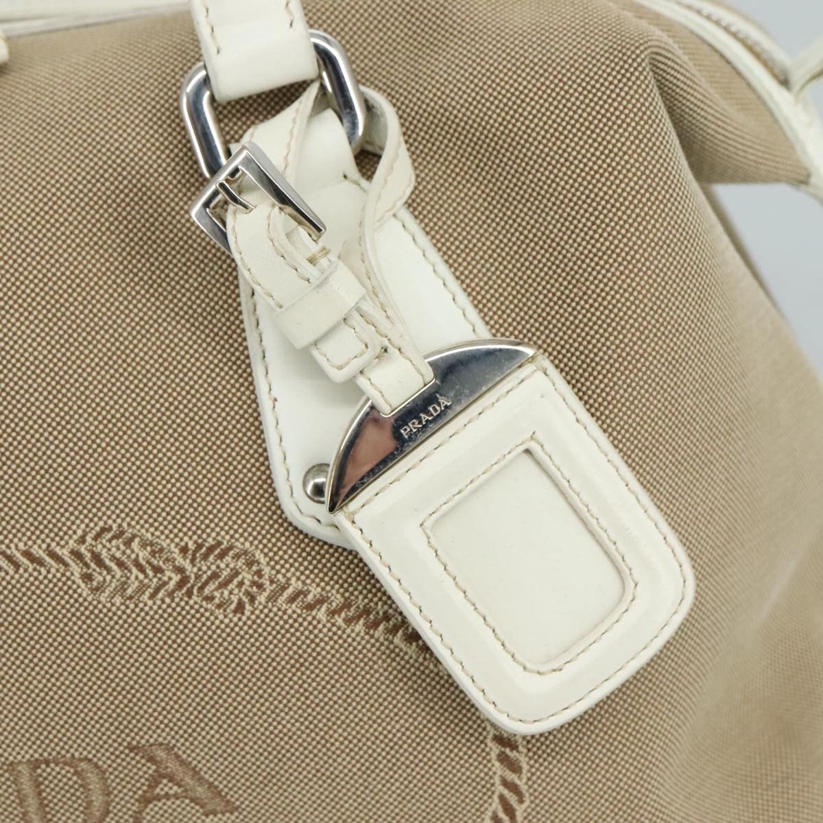 Prada Logo Jacquard Beige Canvas Handbag (Pre-Owned) Size ONE SIZE - 15 Thumbnail