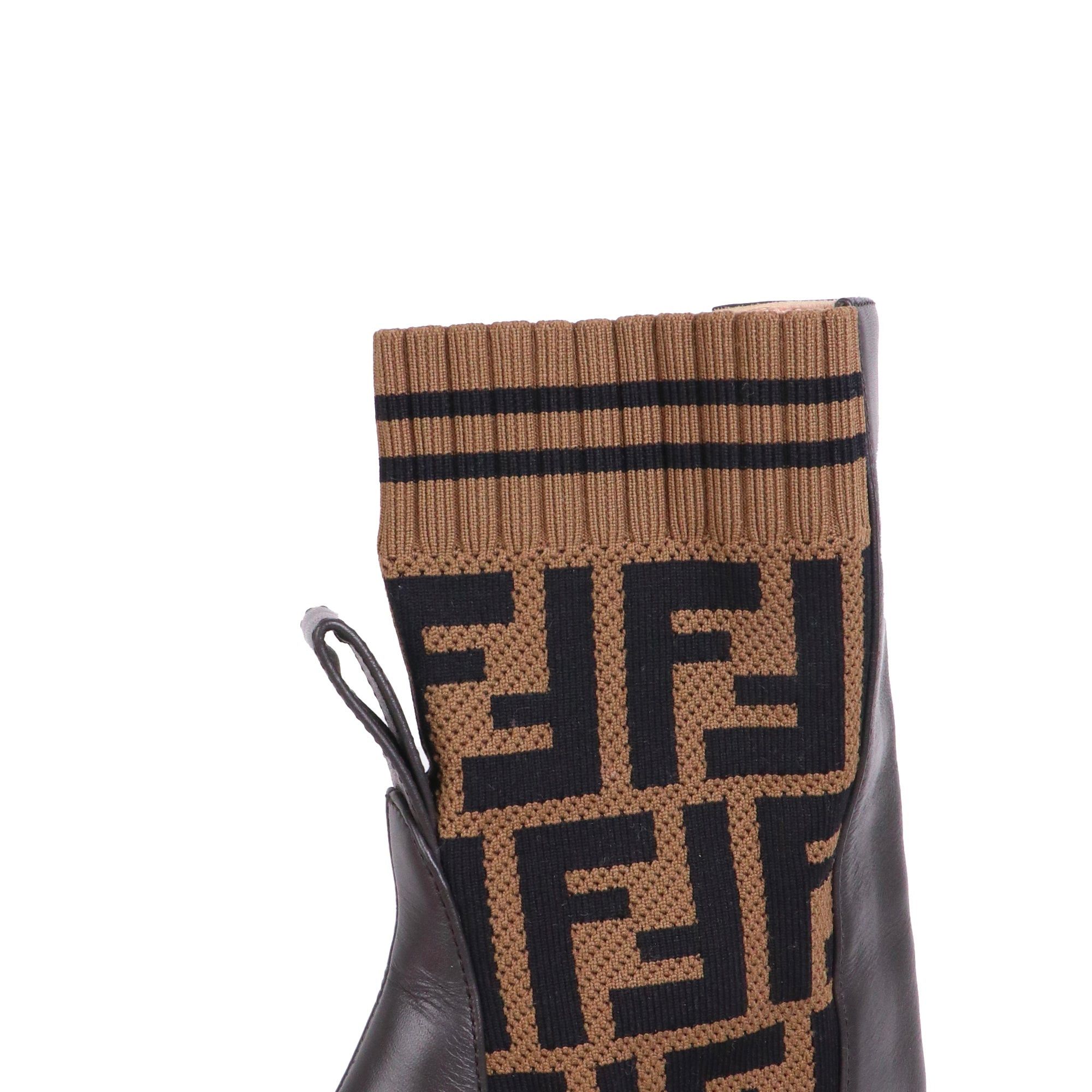 Fendi FENDI - Fendi FF heeled ankle boots in leather and monogram fabric Size US 7 / IT 37 - 4 Thumbnail