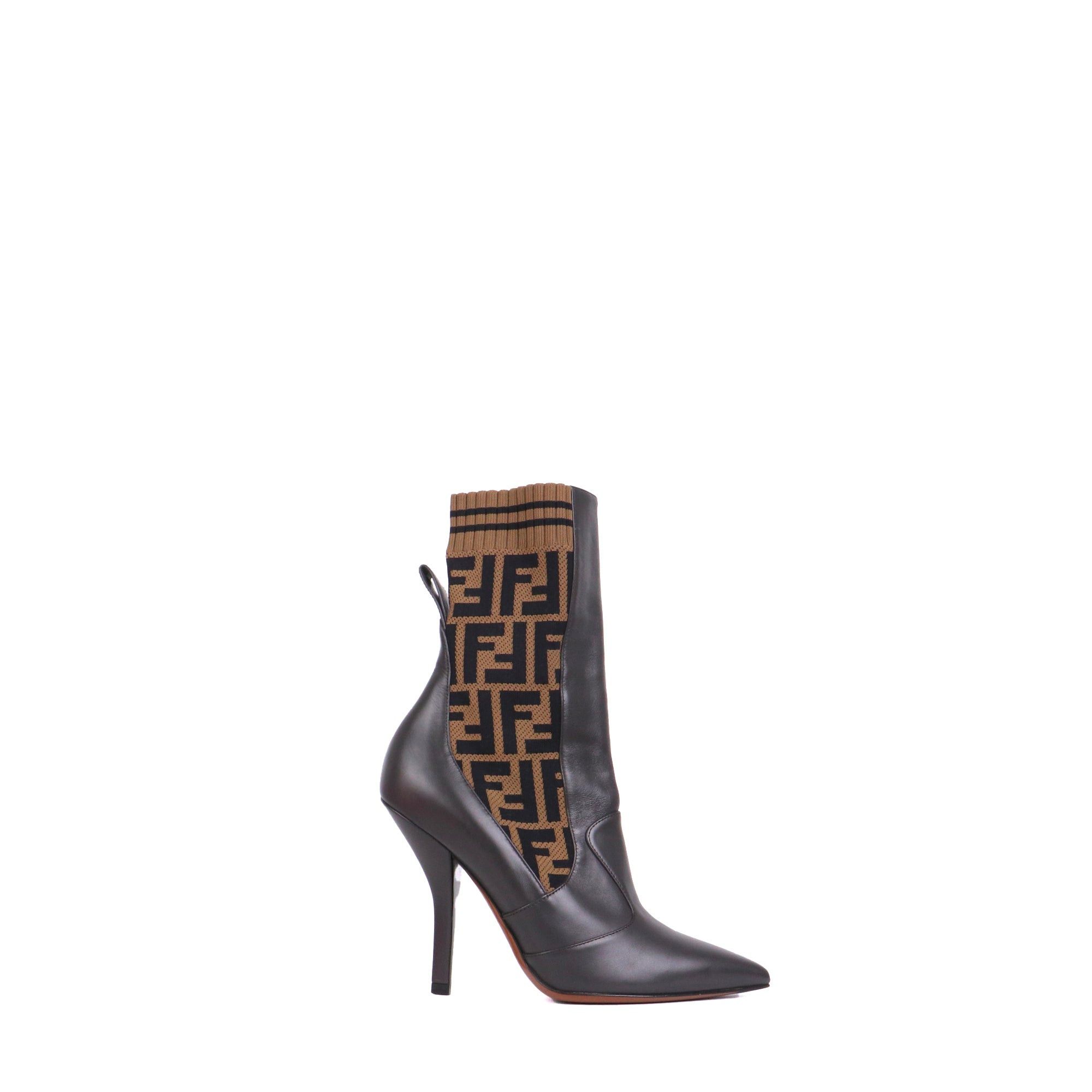Fendi FENDI - Fendi FF heeled ankle boots in leather and monogram fabric Size US 7 / IT 37 - 2 Thumbnail