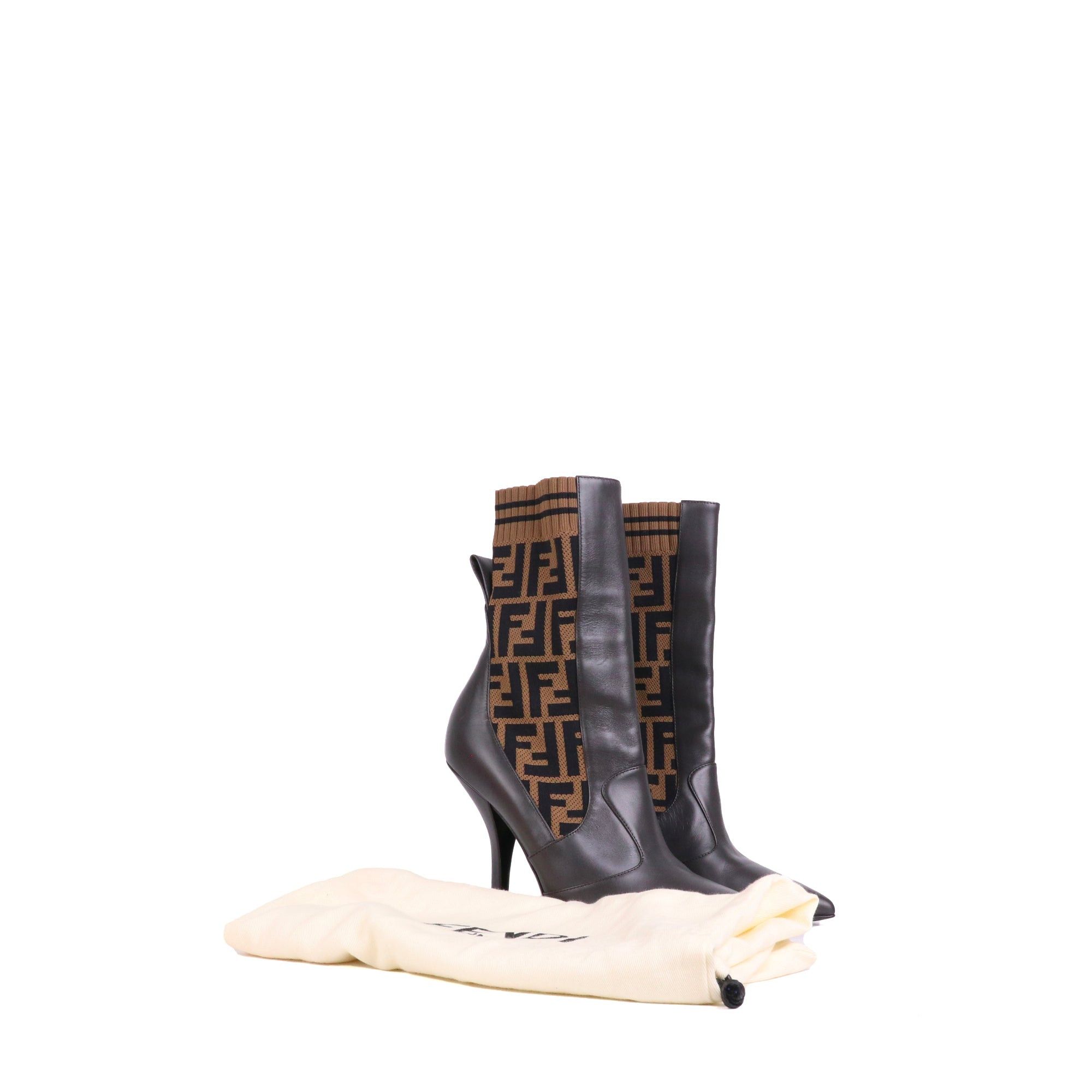 Fendi FENDI - Fendi FF heeled ankle boots in leather and monogram fabric Size US 7 / IT 37 - 6 Thumbnail