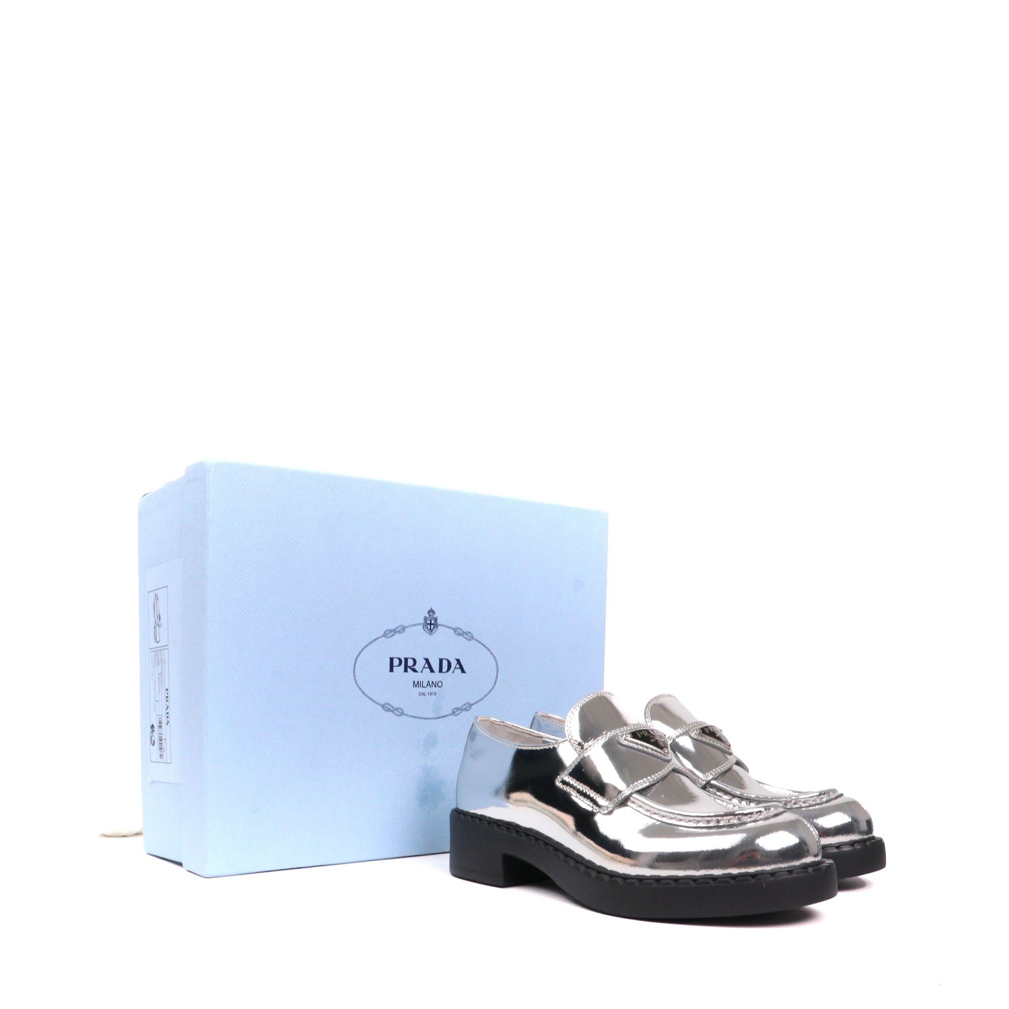Prada PRADA - Prada Chocolate loafers in silver leather (T36) Size US 5 / IT 35 - 6 Thumbnail