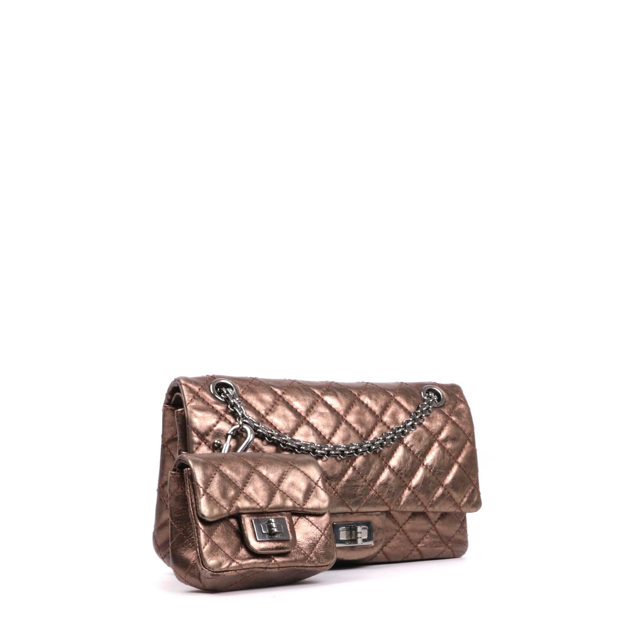 Chanel CHANEL - Chanel 2.55 Cargo small shoulder bag in bronze crinkled leather Size ONE SIZE - 2 Thumbnail