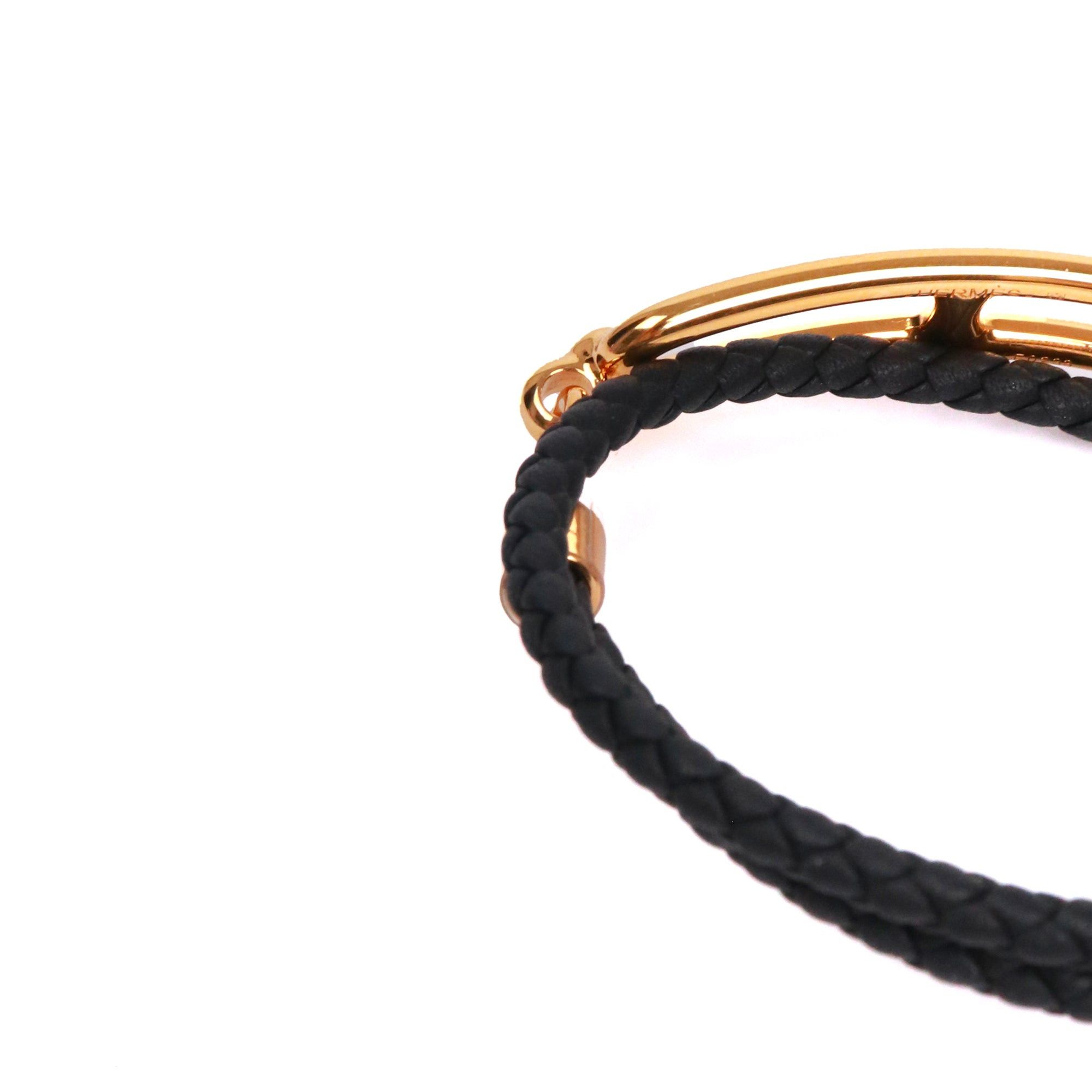 Hermes HERMÈS - Hermes Roulis double tour bracelet in black braided leather (T1) Size ONE SIZE - 4 Thumbnail