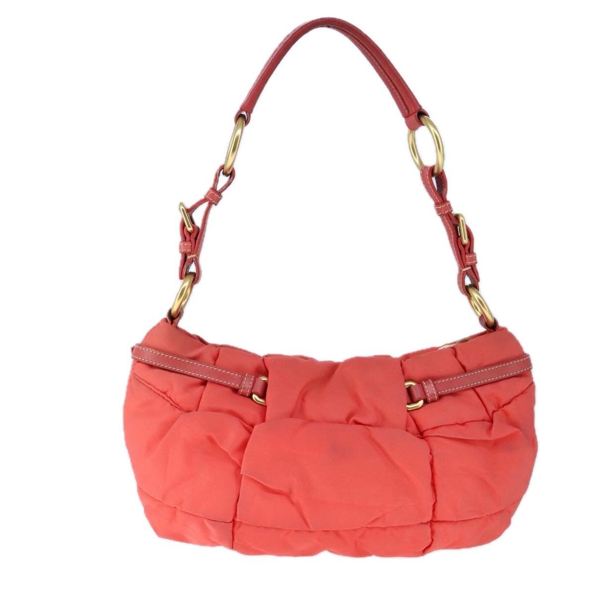 PRADA Shoulder Bag Nylon Leather Orange Silver Auth 105371