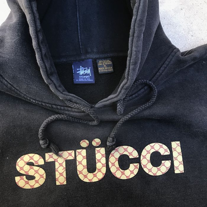 Vintage Stussy Dark Gray Monogram Print Stucci Hoodie Sweatshirt