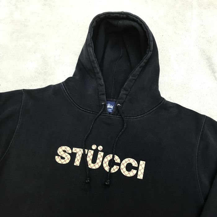 Vintage Stussy Dark Gray Monogram Print Stucci Hoodie Sweatshirt