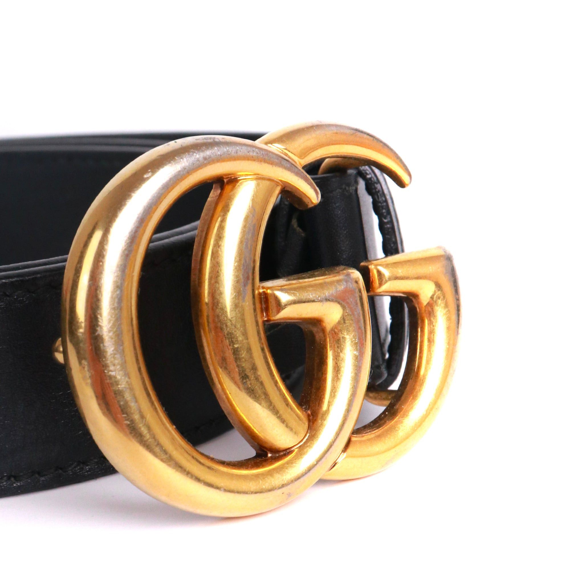 Gucci GUCCI - Gucci GG Buckle Marmont belt in black smooth leather (T75) Size ONE SIZE - 3 Thumbnail