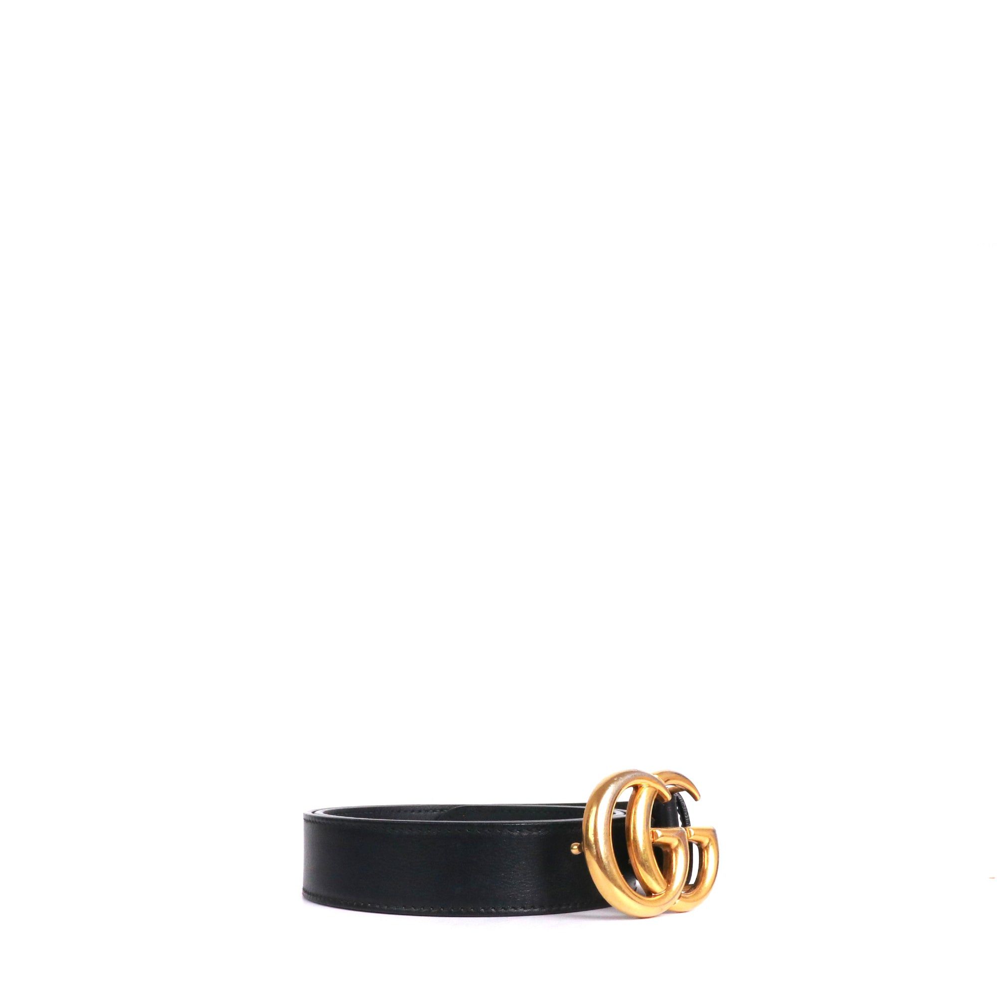 Gucci GUCCI - Gucci GG Buckle Marmont belt in black smooth leather (T75) Size ONE SIZE - 2 Thumbnail