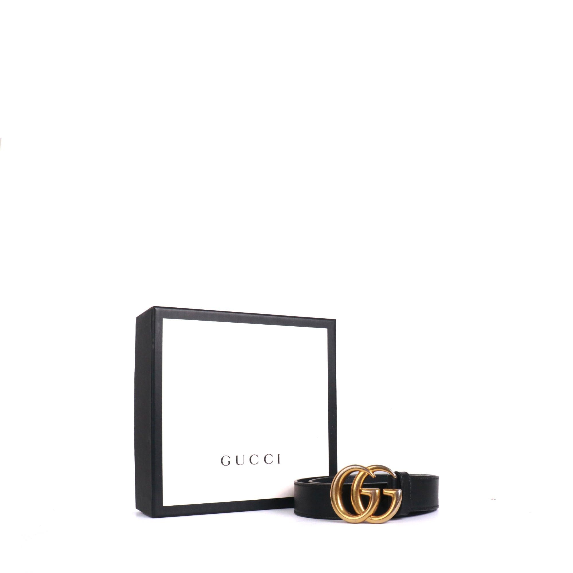 Gucci GUCCI - Gucci GG Buckle Marmont belt in black smooth leather (T75) Size ONE SIZE - 6 Thumbnail