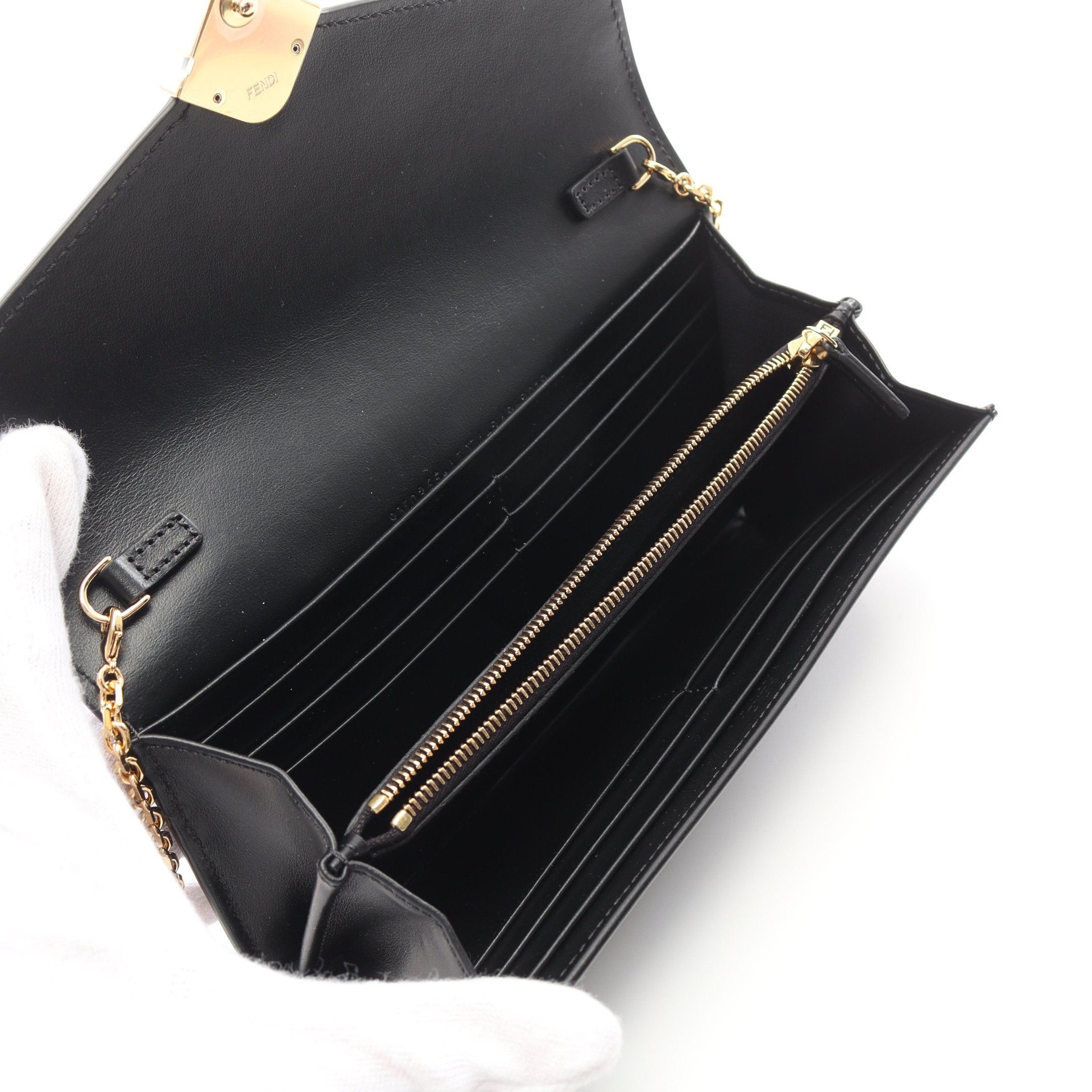 Fendi Fendi Ff Diamond Chain Wallet Leather Black Size ONE SIZE - 3 Thumbnail