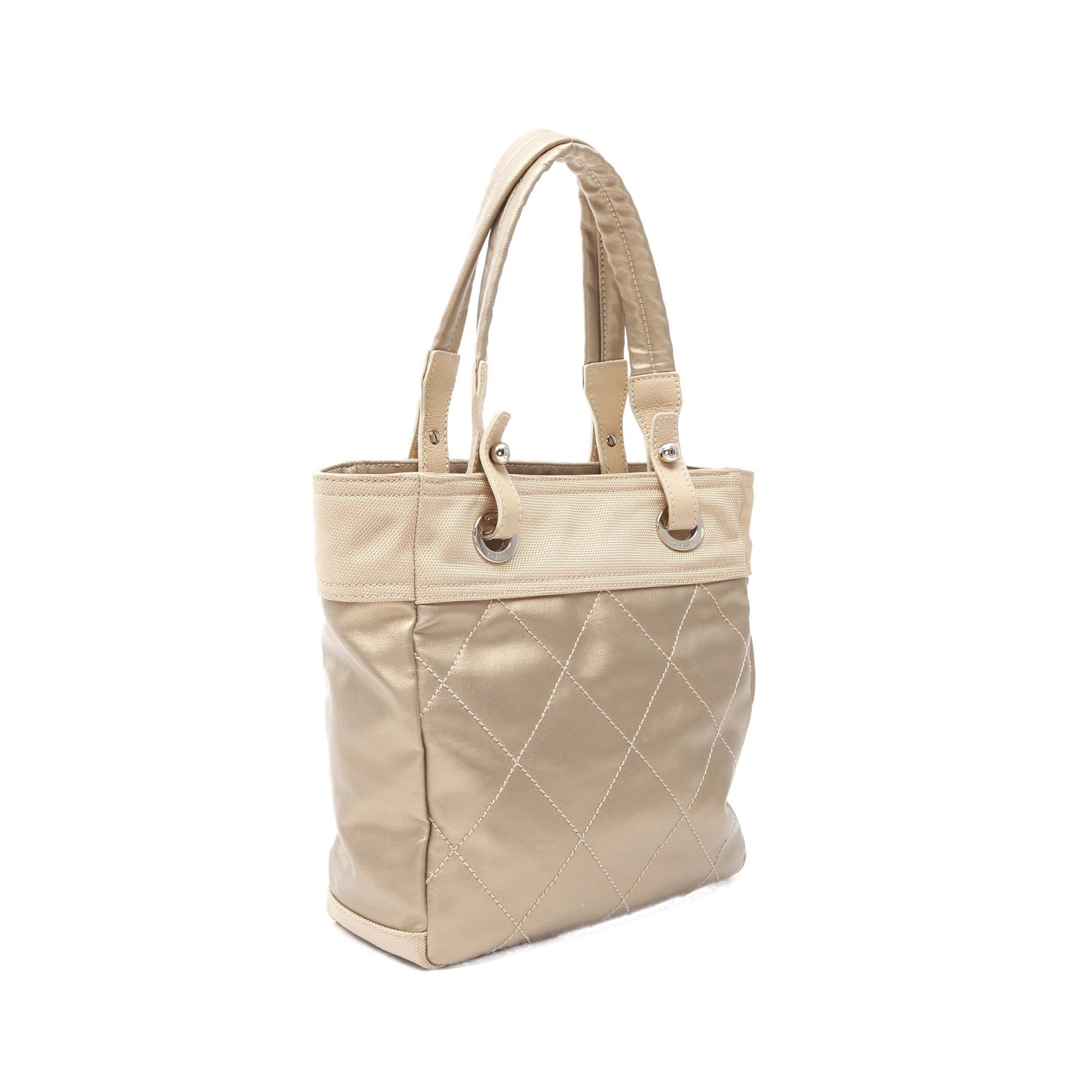 Chanel Chanel Paris Biarritz Pm Handbag Tote Bag Coated Canvas Leather Gold Beige Silver Hardware Size ONE SIZE - 2 Thumbnail