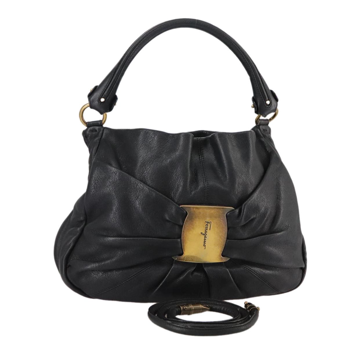 Salvatore Ferragamo Vara Black Leather Handbag (Pre-Owned) Size ONE SIZE - 14 Thumbnail