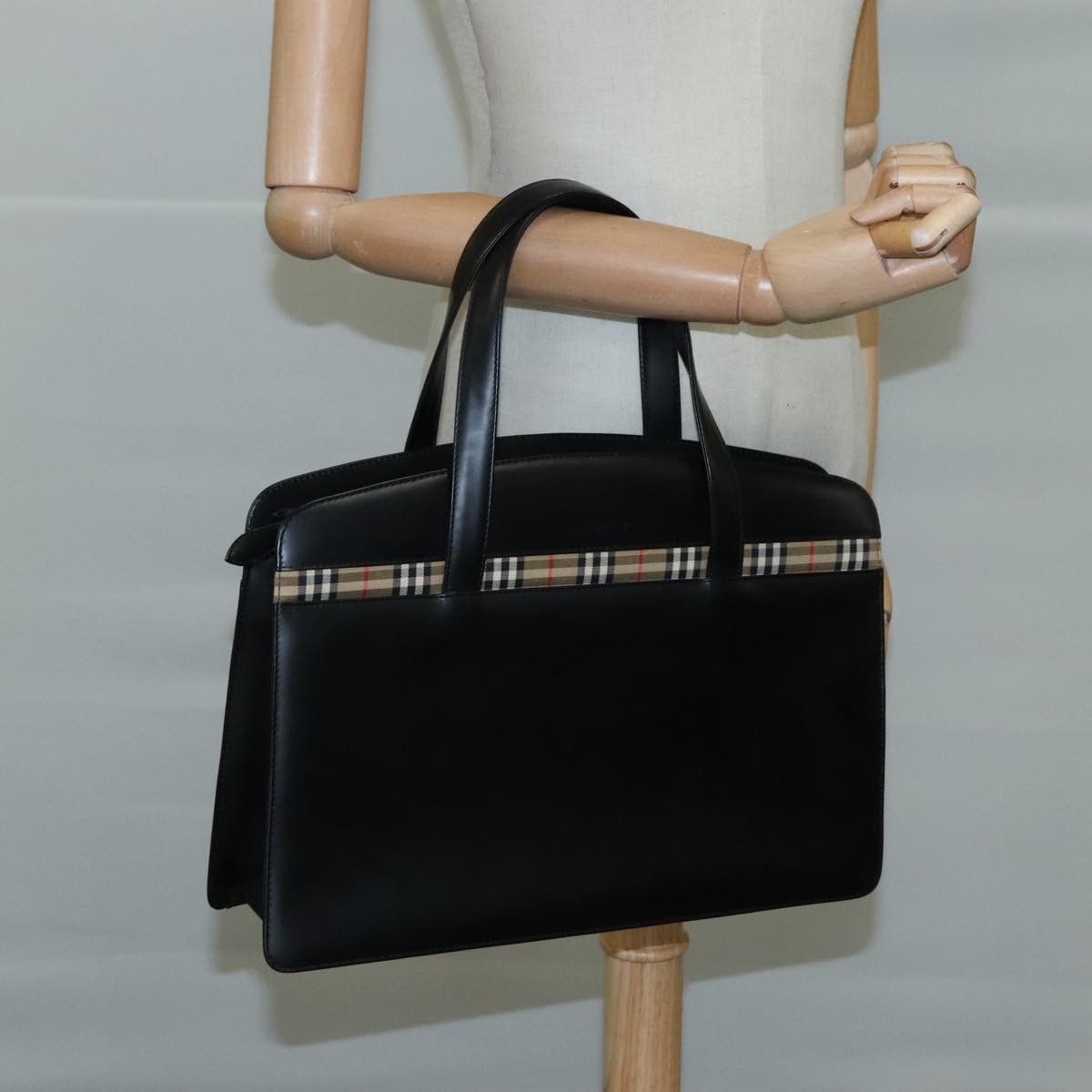 Burberry Nova Check Black Leather Tote Bag (Pre-Owned) Size ONE SIZE - 12 Thumbnail