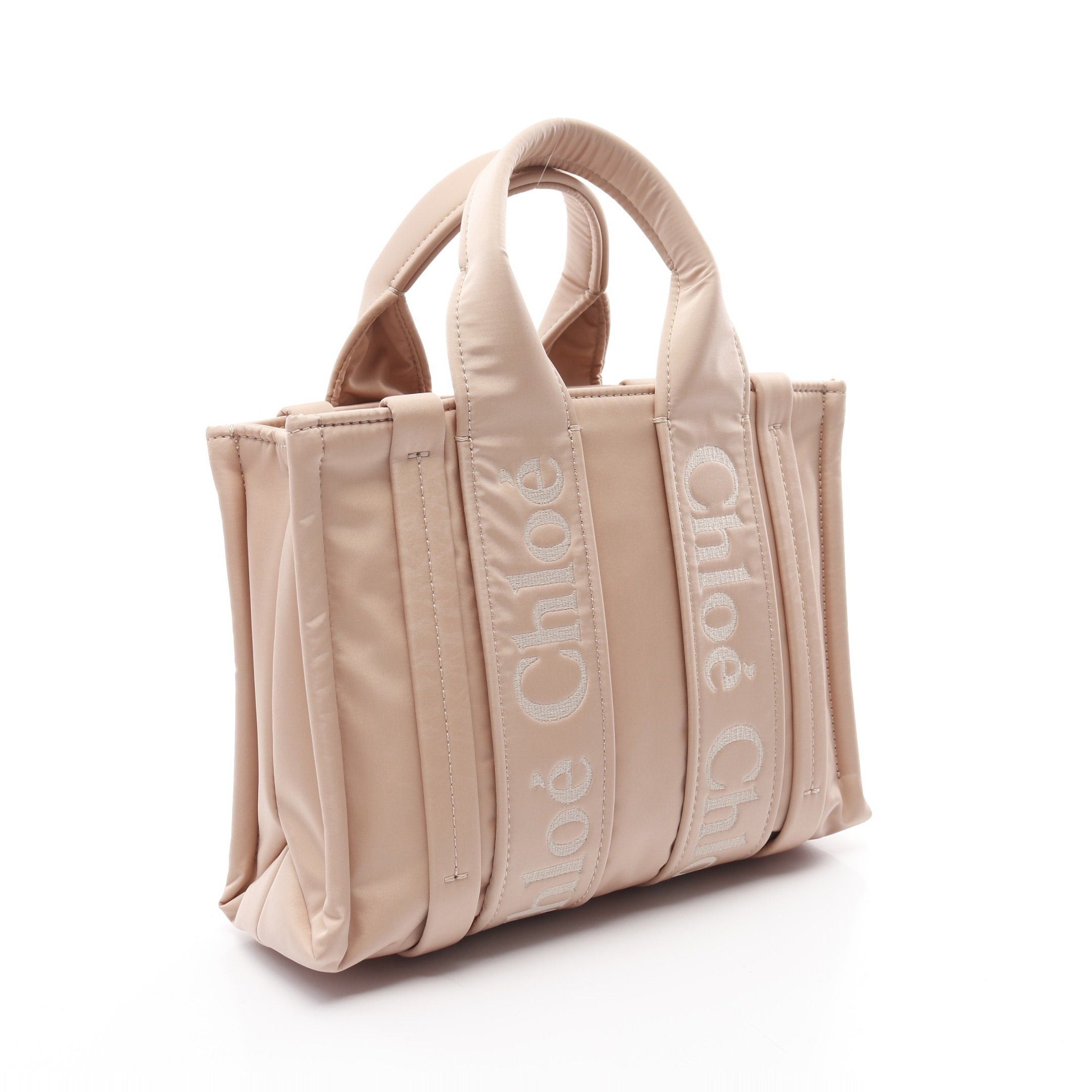 Chloe Chloe Woody Small Handbag Tote Bag Nylon Pink Beige Size ONE SIZE - 2 Thumbnail