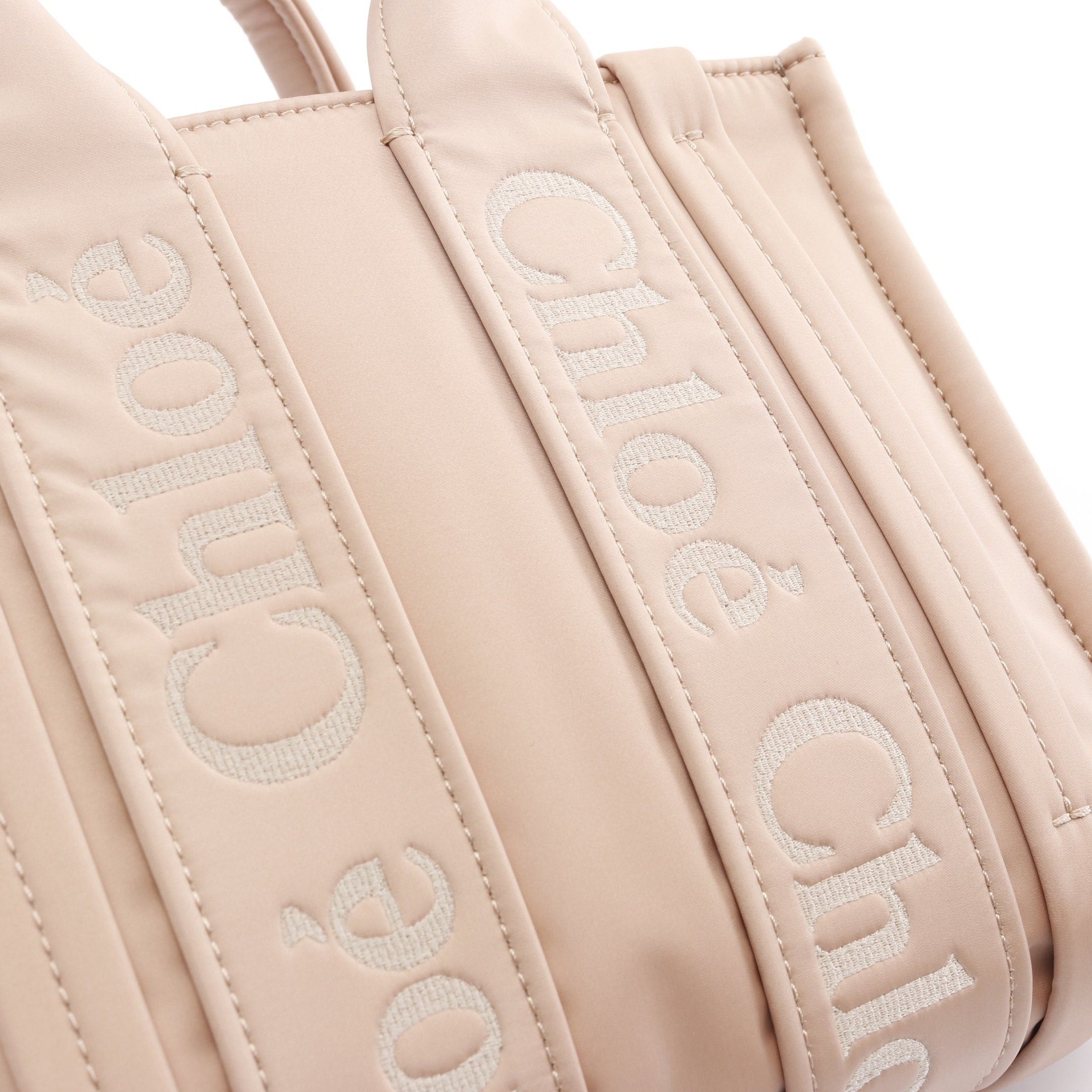 Chloe Chloe Woody Small Handbag Tote Bag Nylon Pink Beige Size ONE SIZE - 10 Thumbnail
