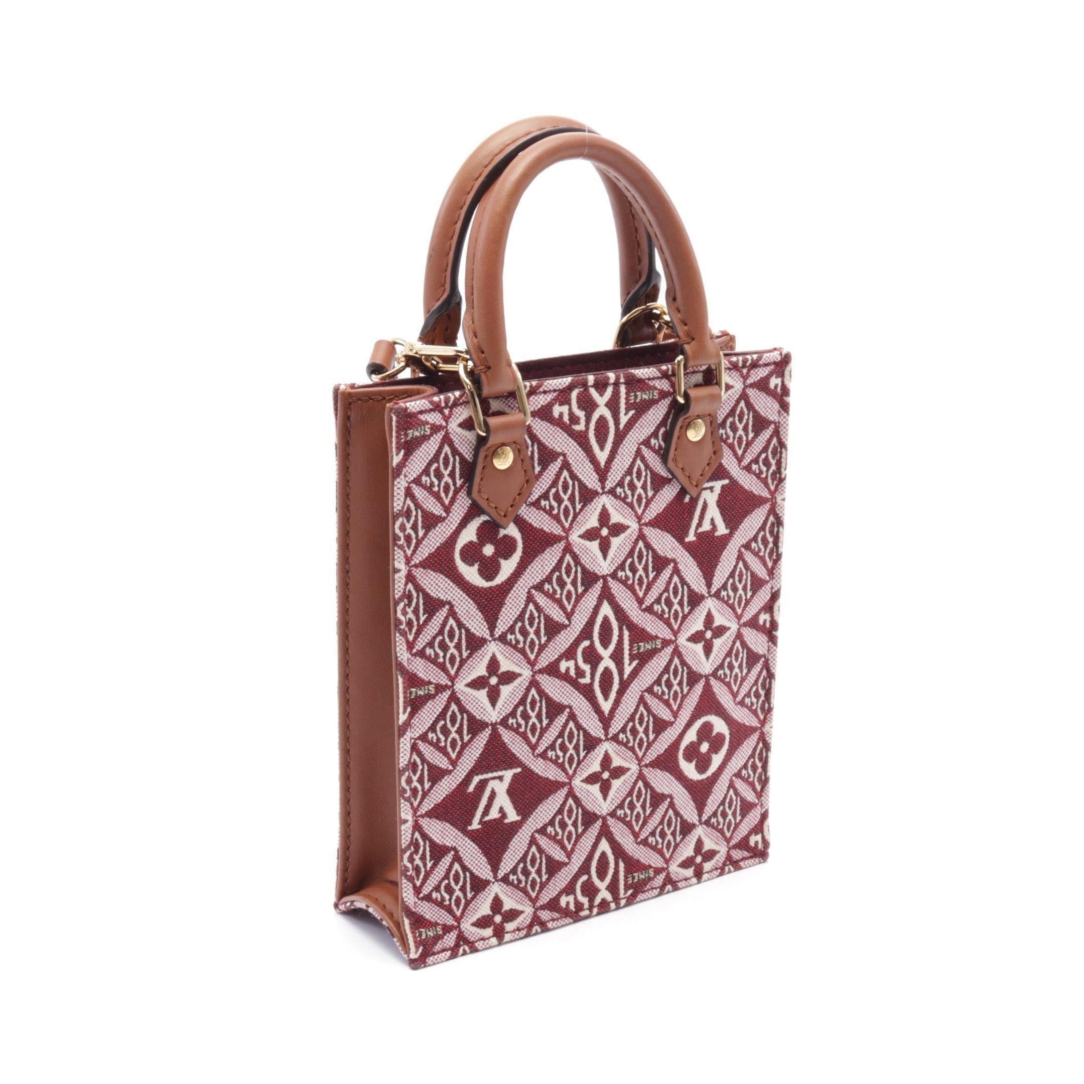 Louis Vuitton Louis Vuitton Petite Sac Plat Monogram Jacquard Handbag Canvas Leather Bordeaux Brown Size ONE SIZE - 2 Thumbnail