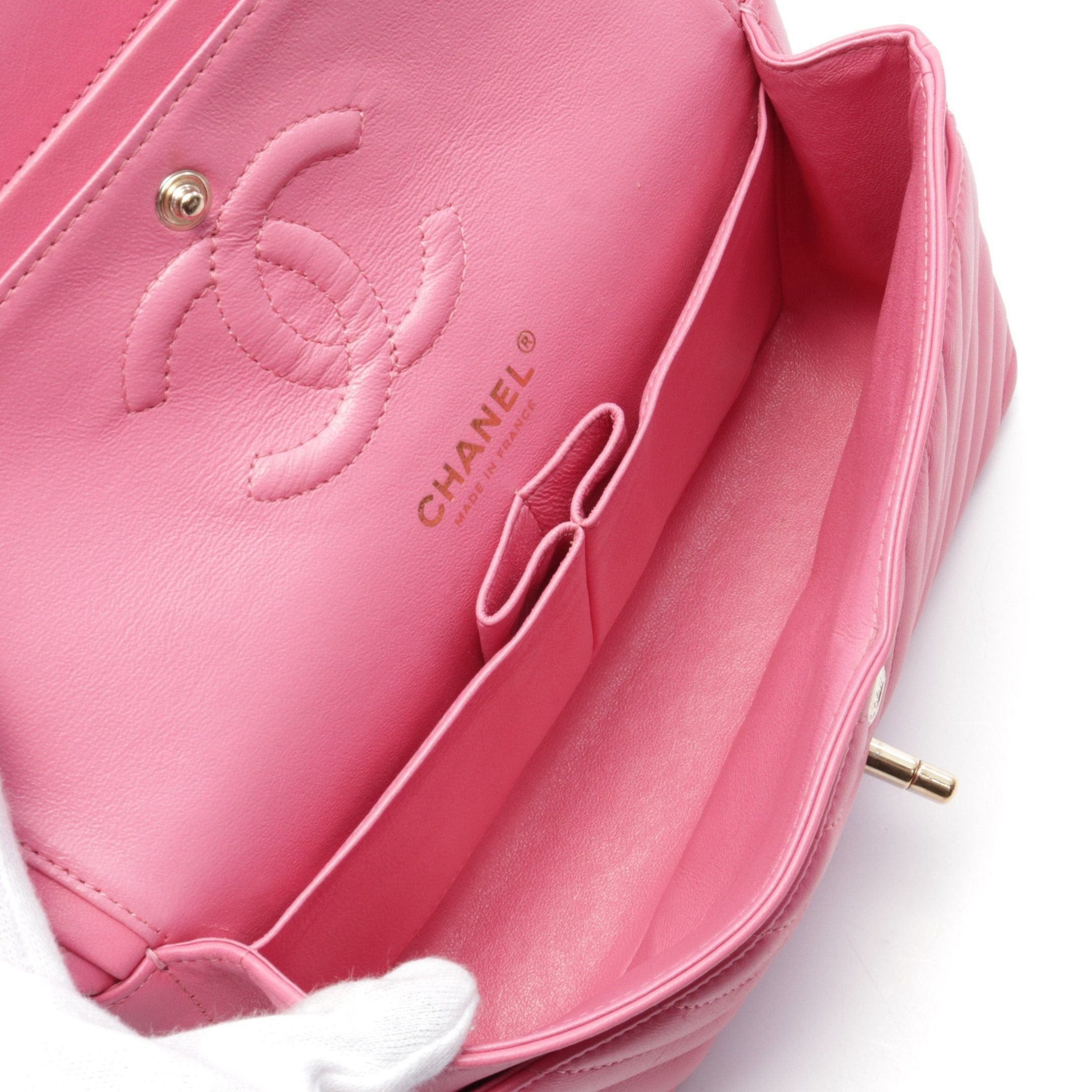 Chanel Chanel Chevron V-Stitch Double Flap Chain Shoulder Bag Lambskin Pink Gold Hardware Size ONE SIZE - 3 Thumbnail