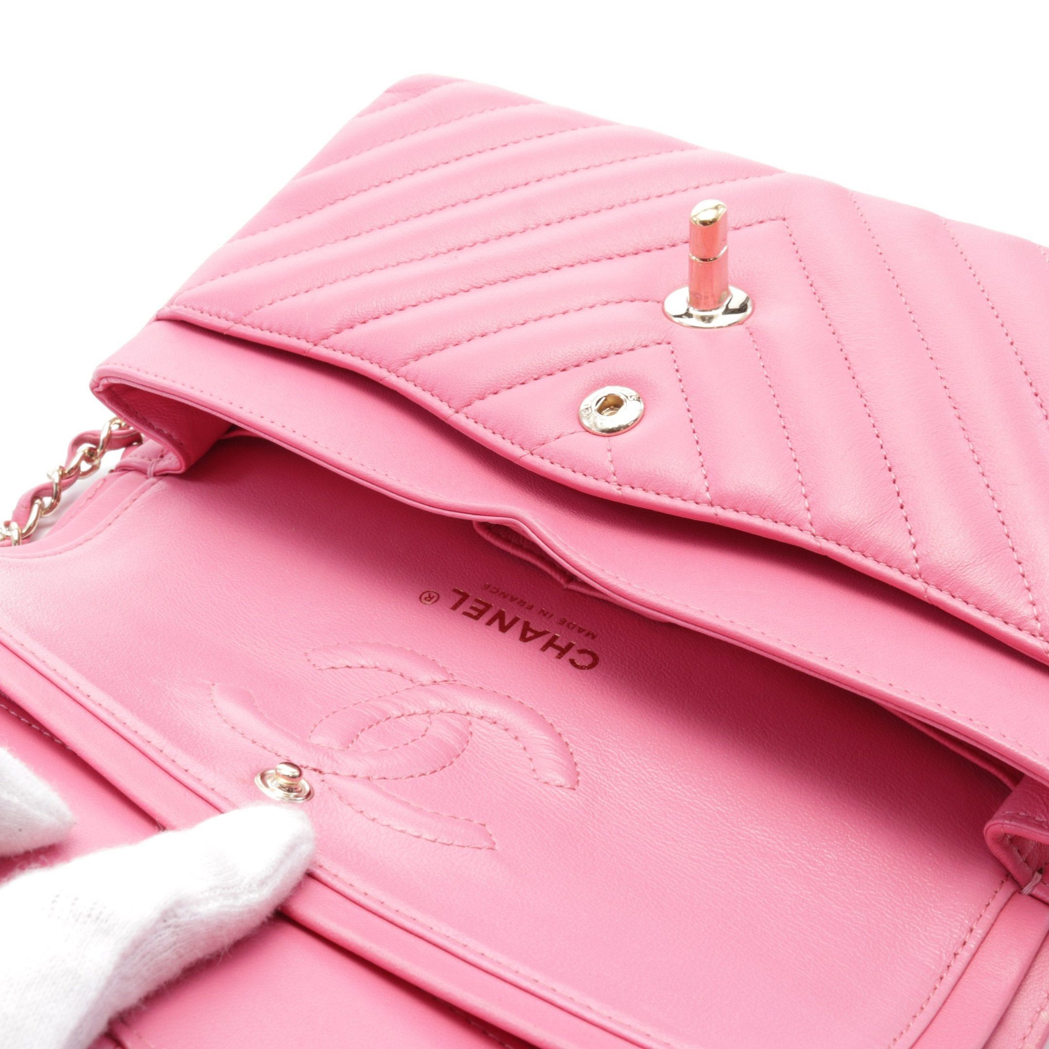 Chanel Chanel Chevron V-Stitch Double Flap Chain Shoulder Bag Lambskin Pink Gold Hardware Size ONE SIZE - 6 Thumbnail