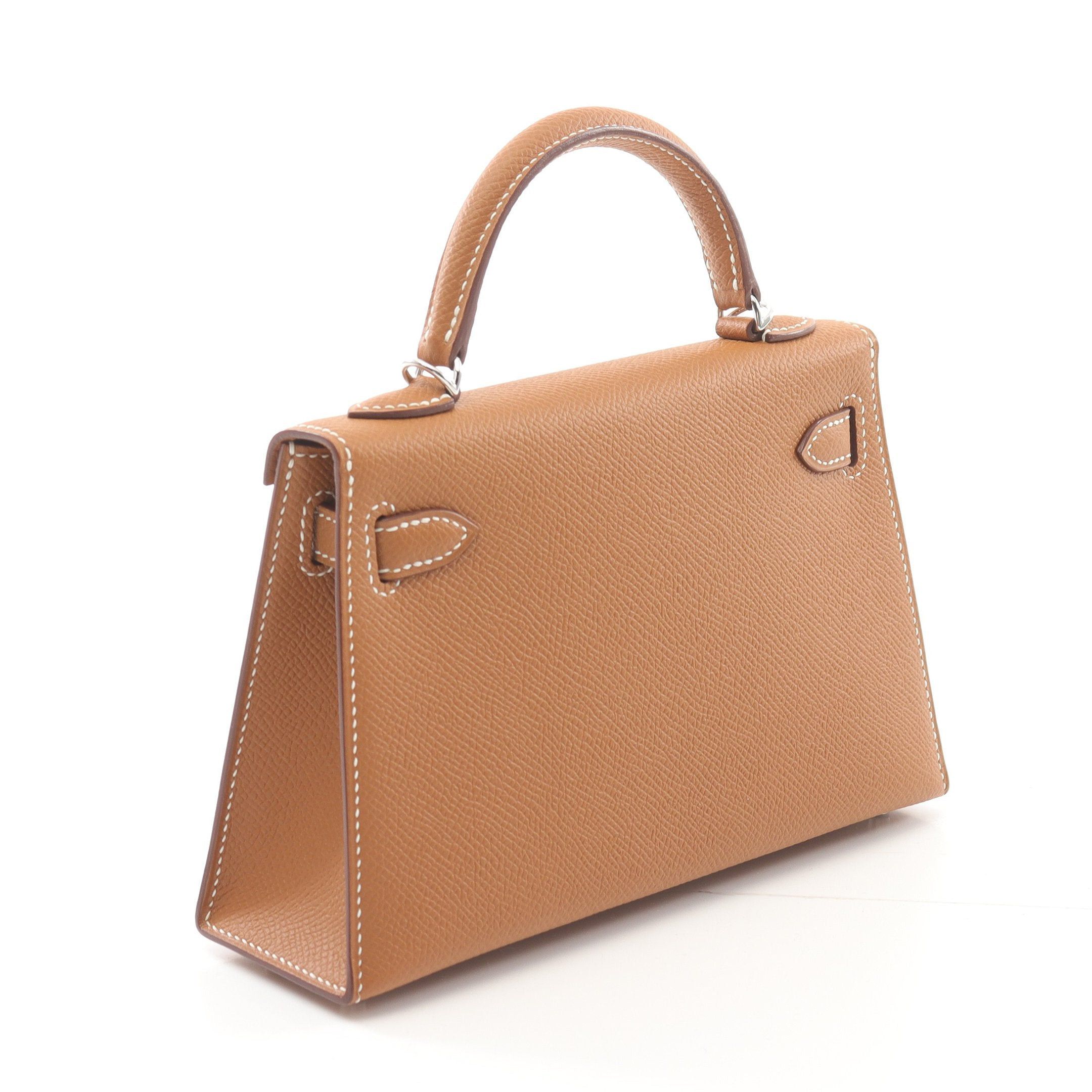 Hermes Hermes Mini Kelly 2 Gold Handbag Veau Epsom Light Brown Silver Hardware Outside Sewing B Stamp Size ONE SIZE - 2 Thumbnail