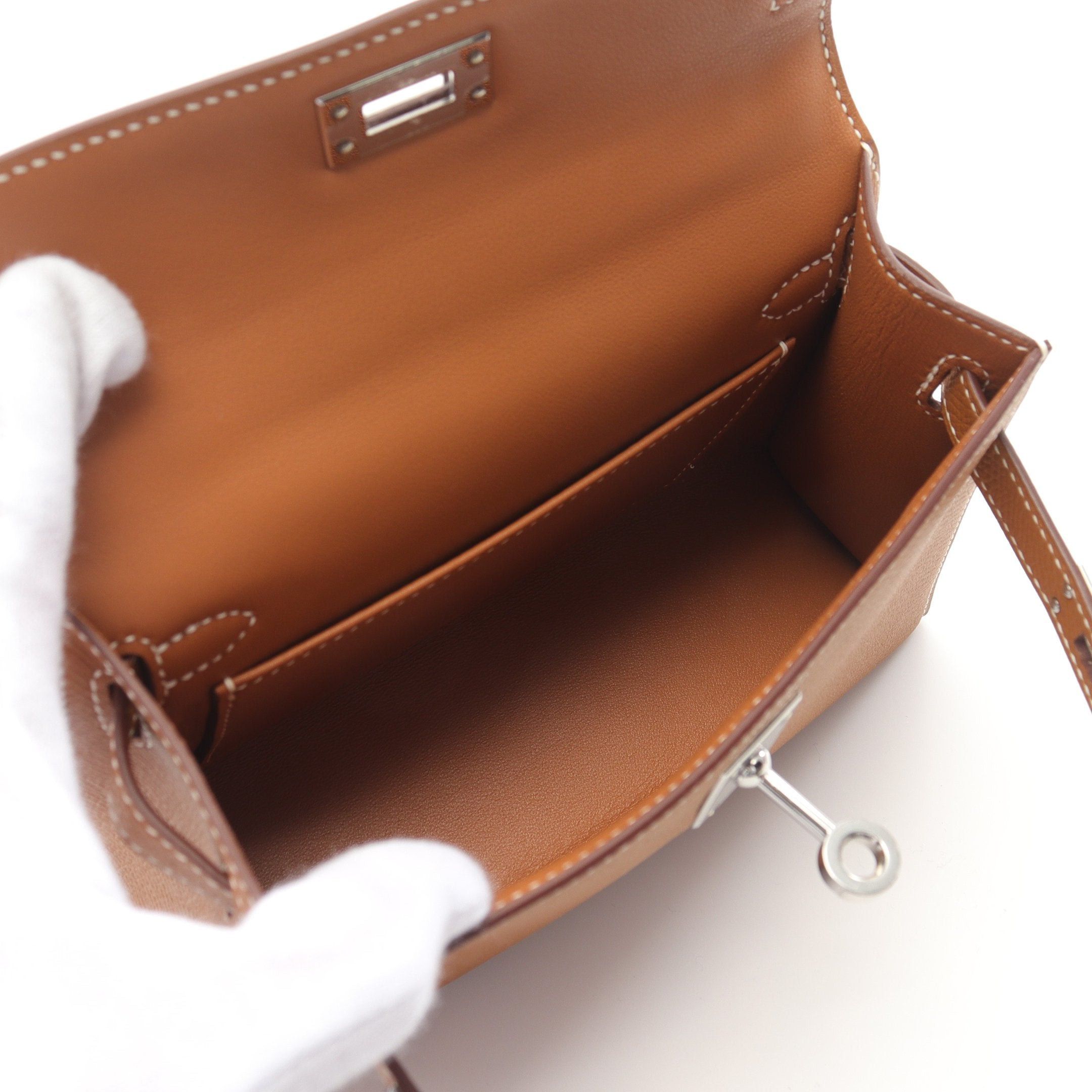 Hermes Hermes Mini Kelly 2 Gold Handbag Veau Epsom Light Brown Silver Hardware Outside Sewing B Stamp Size ONE SIZE - 3 Thumbnail