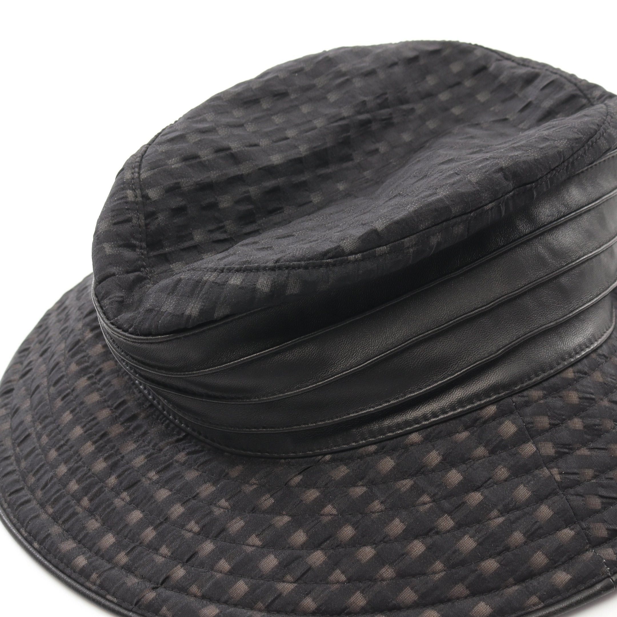 Hermes Hermes Bucket Hat Check Nylon Leather Black Size ONE SIZE - 8 Thumbnail