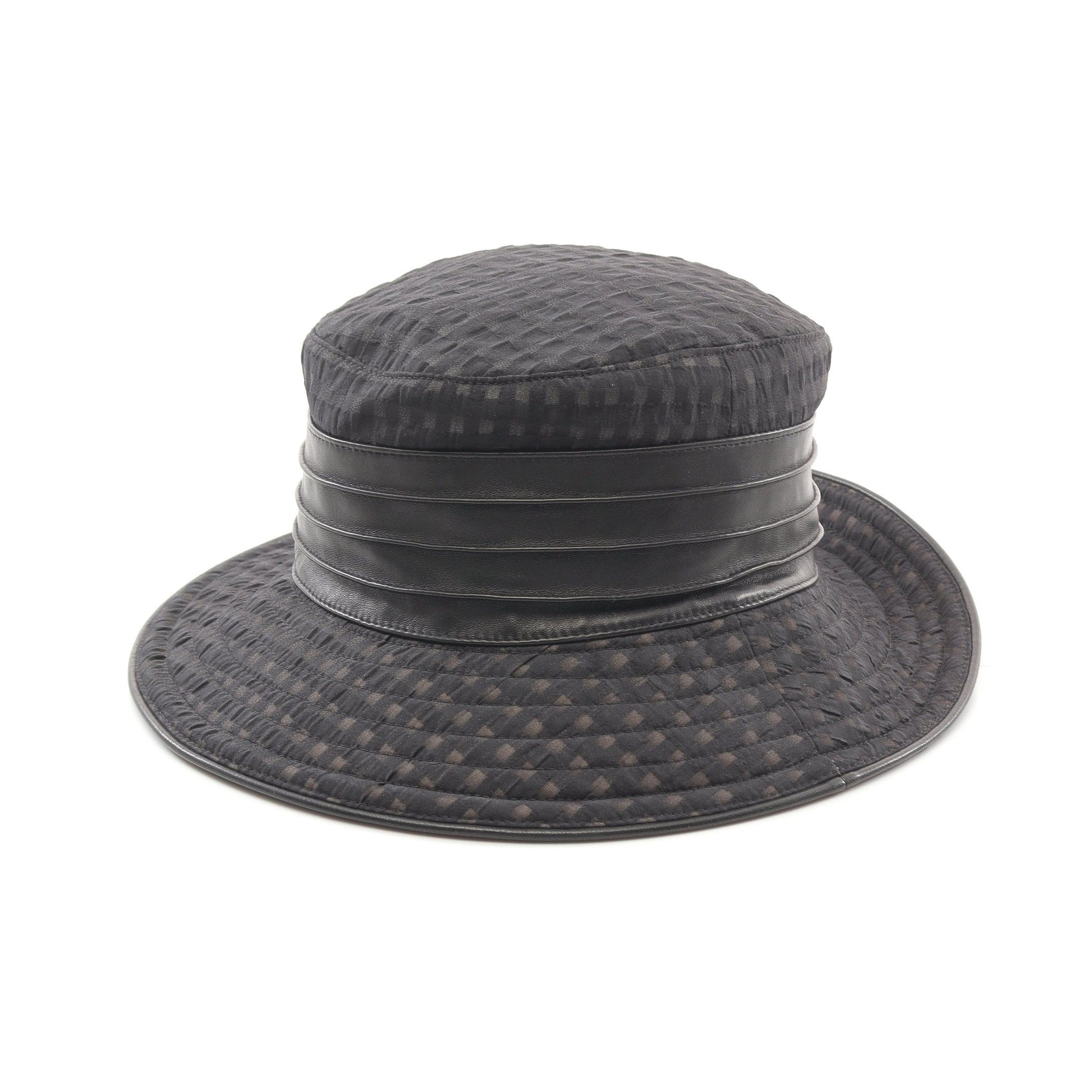 Hermes Hermes Bucket Hat Check Nylon Leather Black Size ONE SIZE - 2 Thumbnail