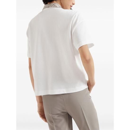 Brunello Cucinelli BRUNELLO CUCINELLI Women Polo Shirts M0T63HH505 C6159 WHITE Size L / US 10 / IT 46 - 4 Thumbnail