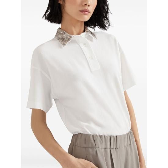 Brunello Cucinelli BRUNELLO CUCINELLI Women Polo Shirts M0T63HH505 C6159 WHITE Size L / US 10 / IT 46 - 3 Thumbnail