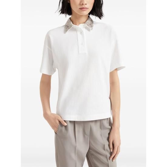Brunello Cucinelli BRUNELLO CUCINELLI Women Polo Shirts M0T63HH505 C6159 WHITE Size XL / US 12-14 / IT 48-50 - 2 Thumbnail
