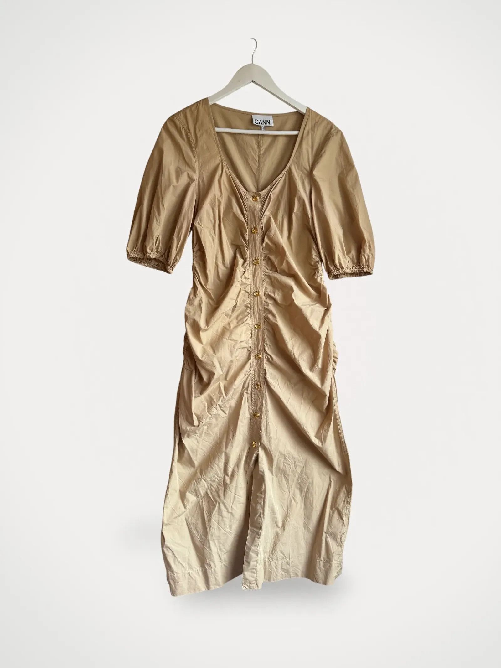 Ganni Ganni Cotton Poplin Gathered Open-neck Maxi Dress Dress Size M / US 6-8 / IT 42-44 - 2 Thumbnail