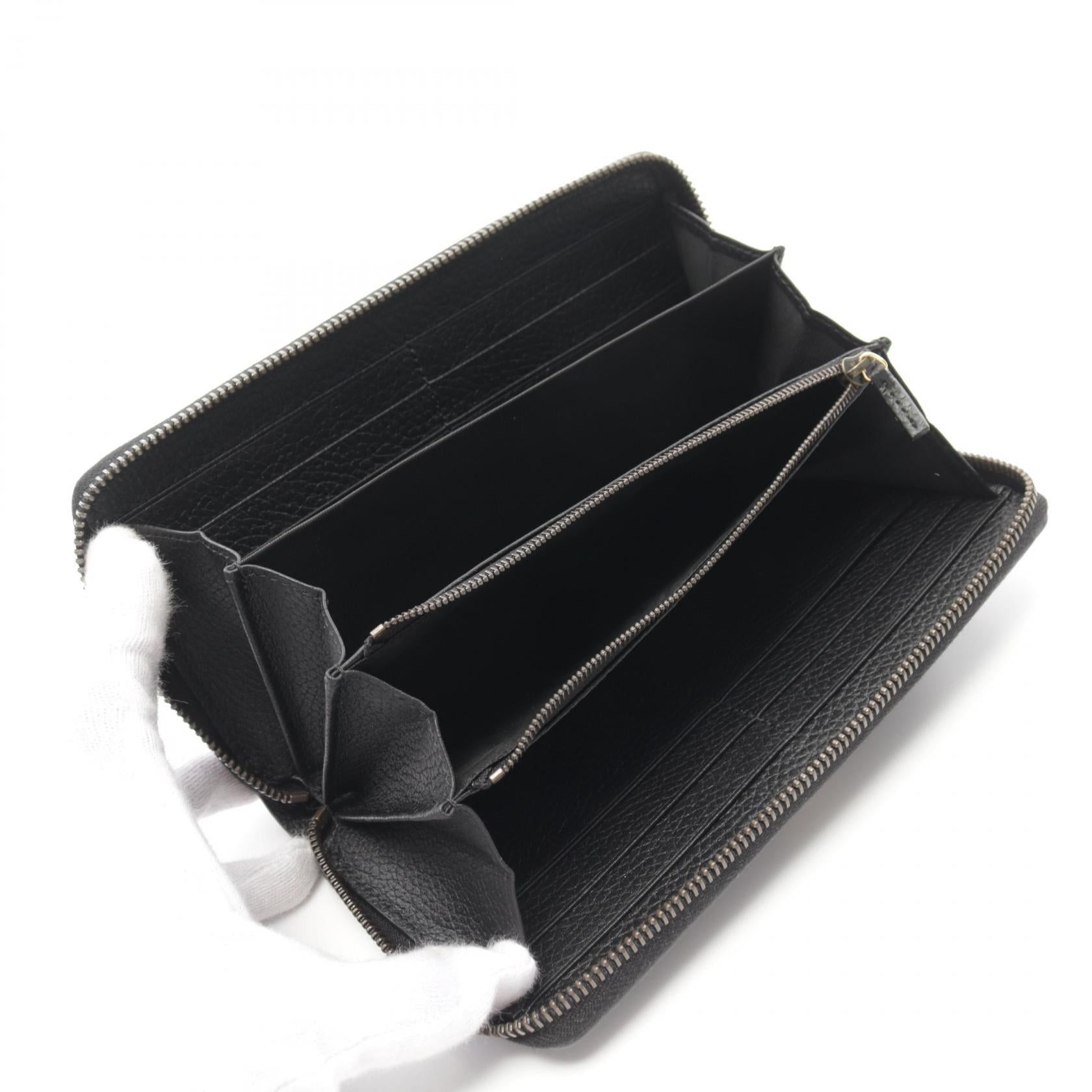 Gucci Gucci Bamboo Round Zipper Long Wallet Leather Black Size ONE SIZE - 3 Thumbnail