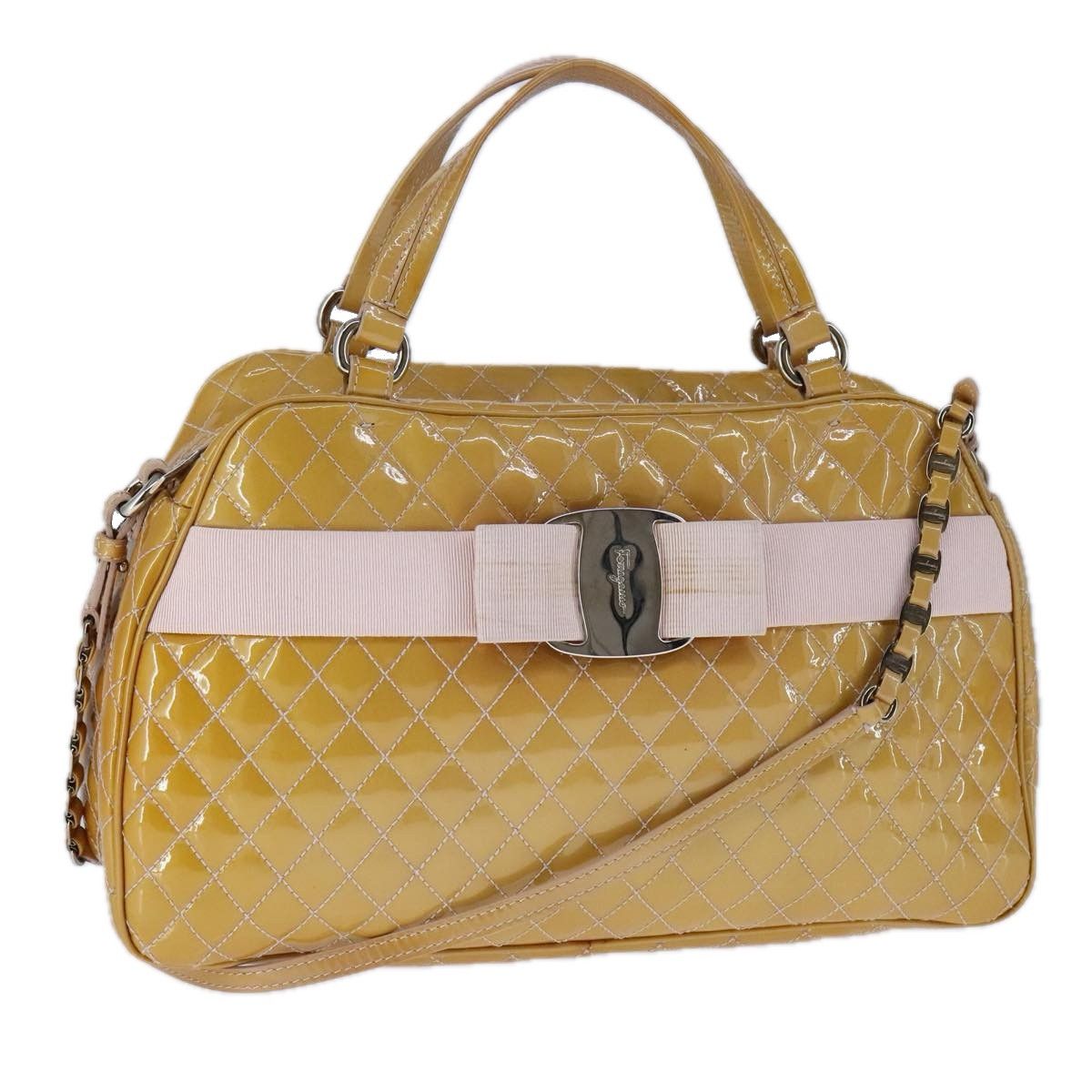 Salvatore Ferragamo Vara Yellow Patent Leather Handbag (Pre-Owned) Size ONE SIZE - 18 Thumbnail