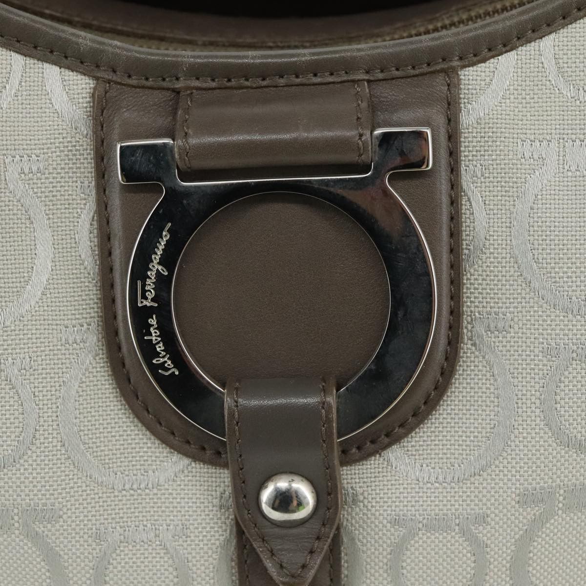 Salvatore Ferragamo Gancini Grey Canvas Shoulder Bag (Pre-Owned) Size ONE SIZE - 12 Thumbnail