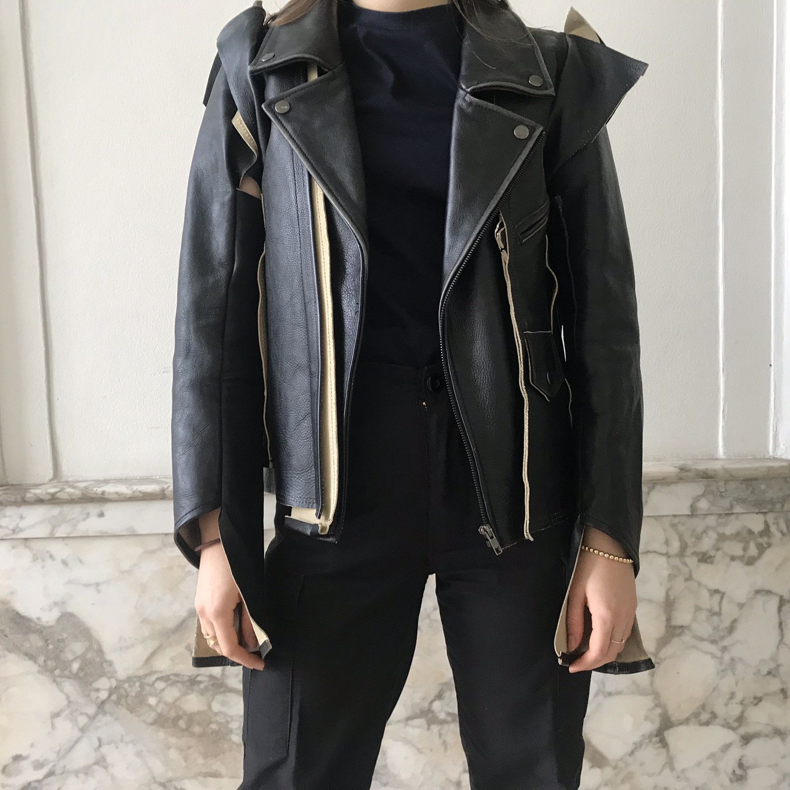 Margiela x h&m leather jacket hotsell