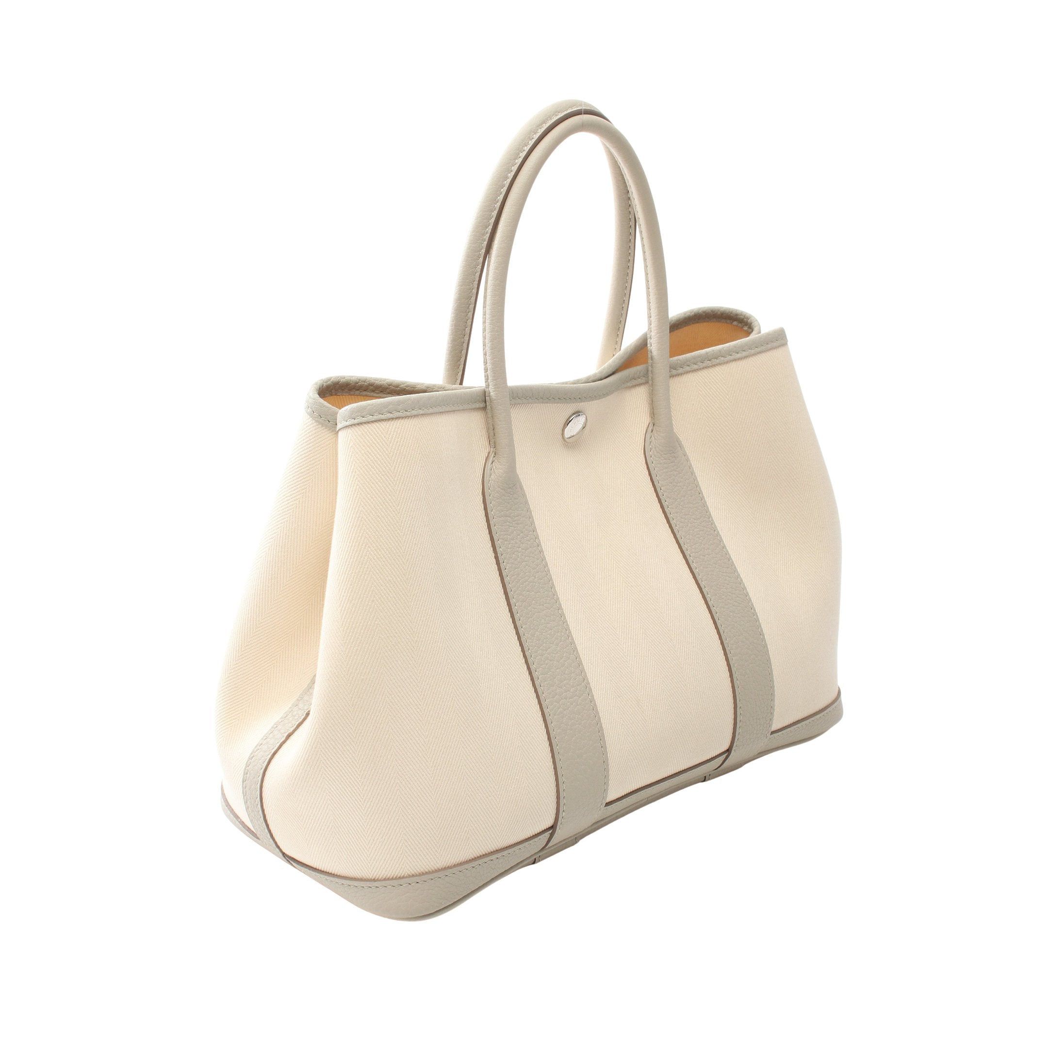 Hermes Hermes Garden Party Tpm Nata Betton Handbag Tote Bag Toile Chevron Leather Ivory Light Gray Silver Hardware Y Stamp Size ONE SIZE - 2 Thumbnail