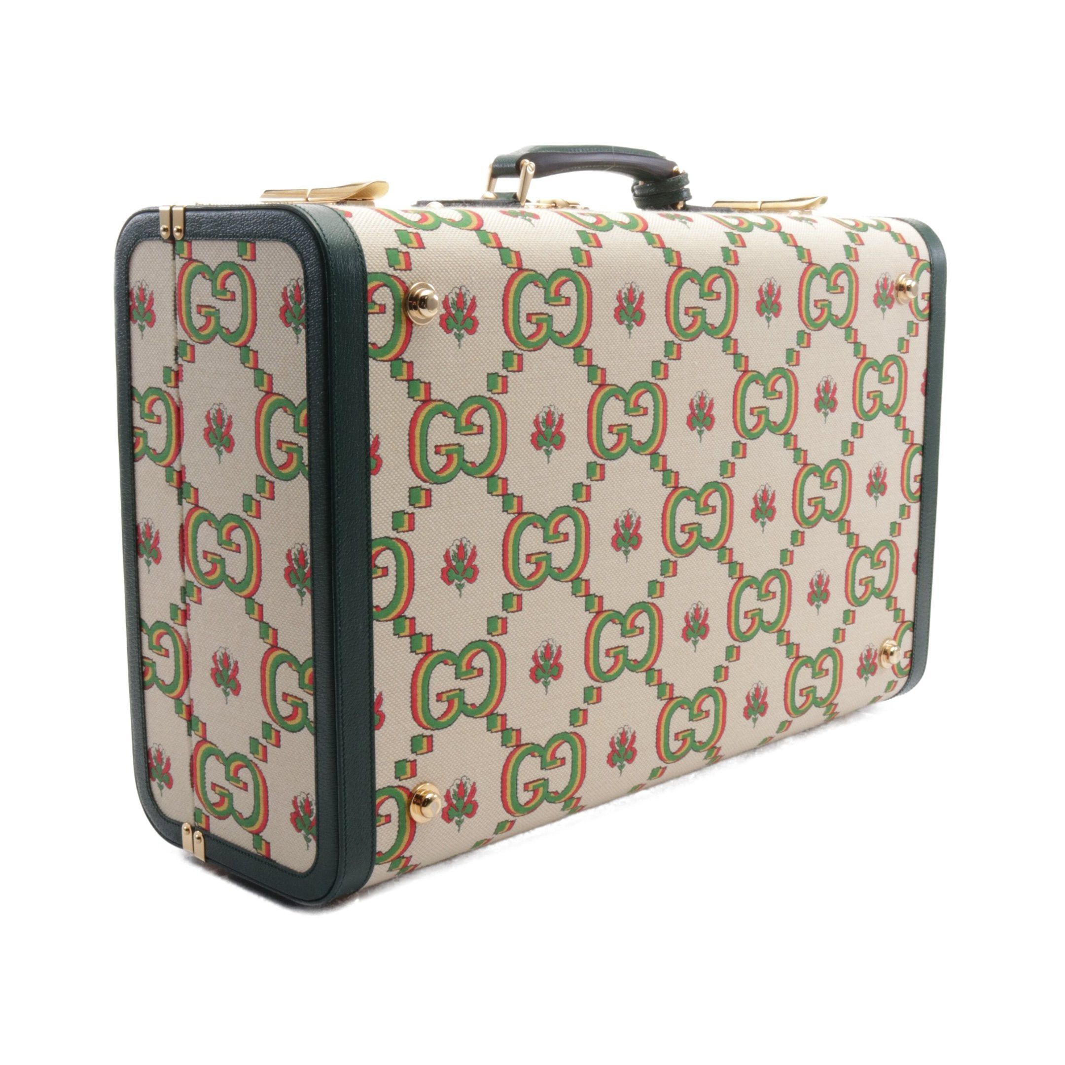 Gucci Gucci Gg Pattern Suitcase Trunk Case Canvas Leather Ivory Green Multicolor 100Th Anniversary Size ONE SIZE - 2 Thumbnail