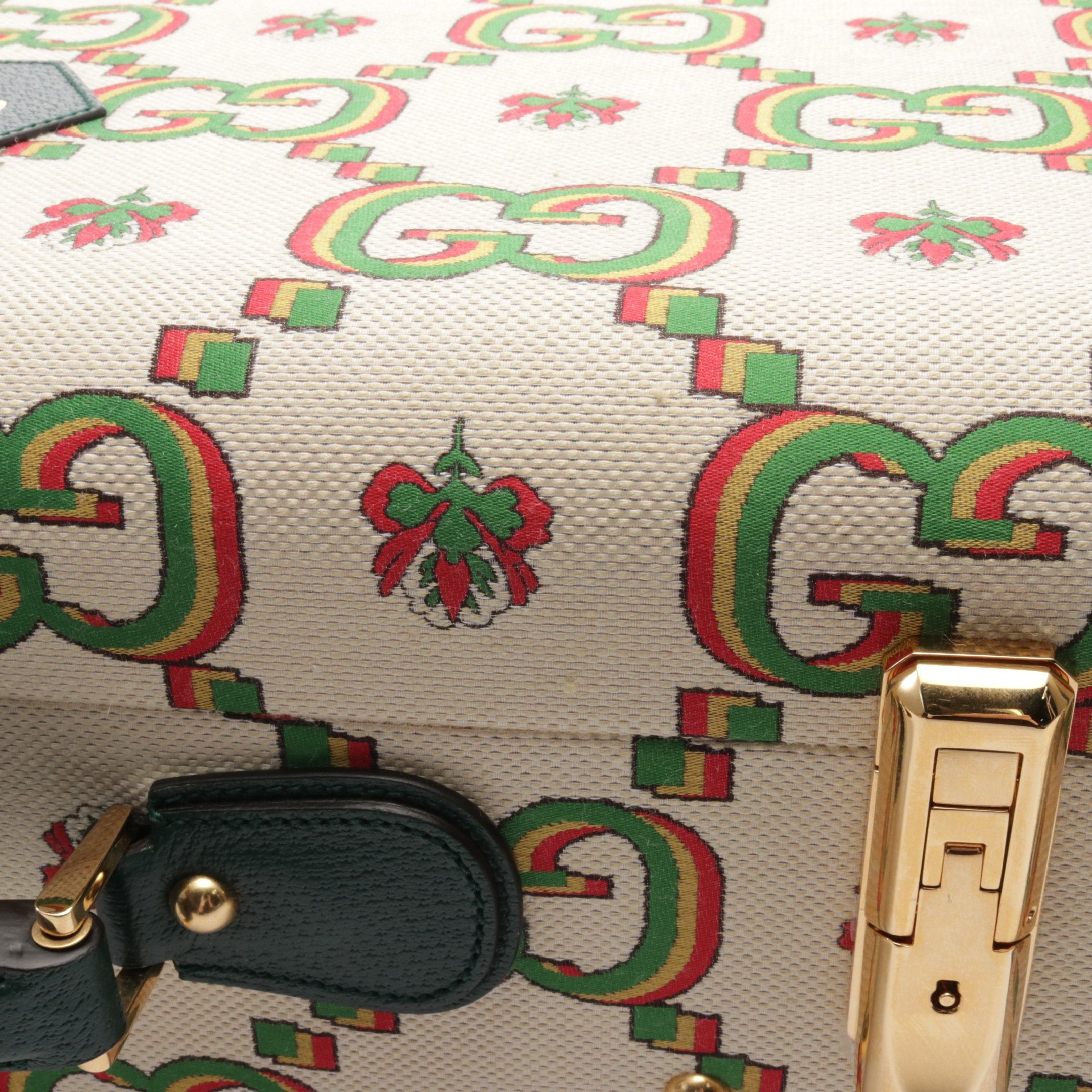 Gucci Gucci Gg Pattern Suitcase Trunk Case Canvas Leather Ivory Green Multicolor 100Th Anniversary Size ONE SIZE - 6 Thumbnail