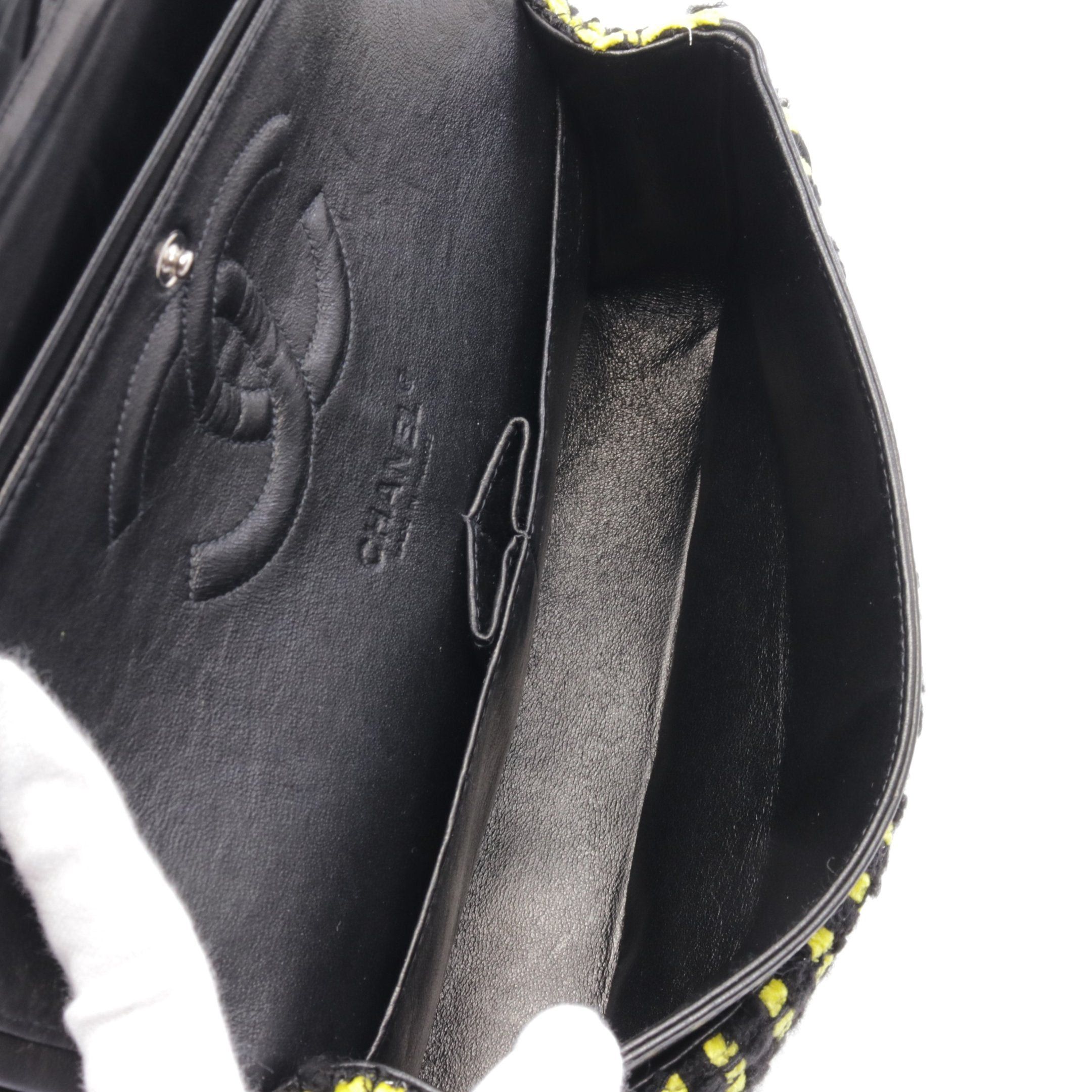 Chanel Chanel Matelasse Double Flap Chain Shoulder Bag Tweed Leather Yellow Black Silver Hardware Size ONE SIZE - 3 Thumbnail