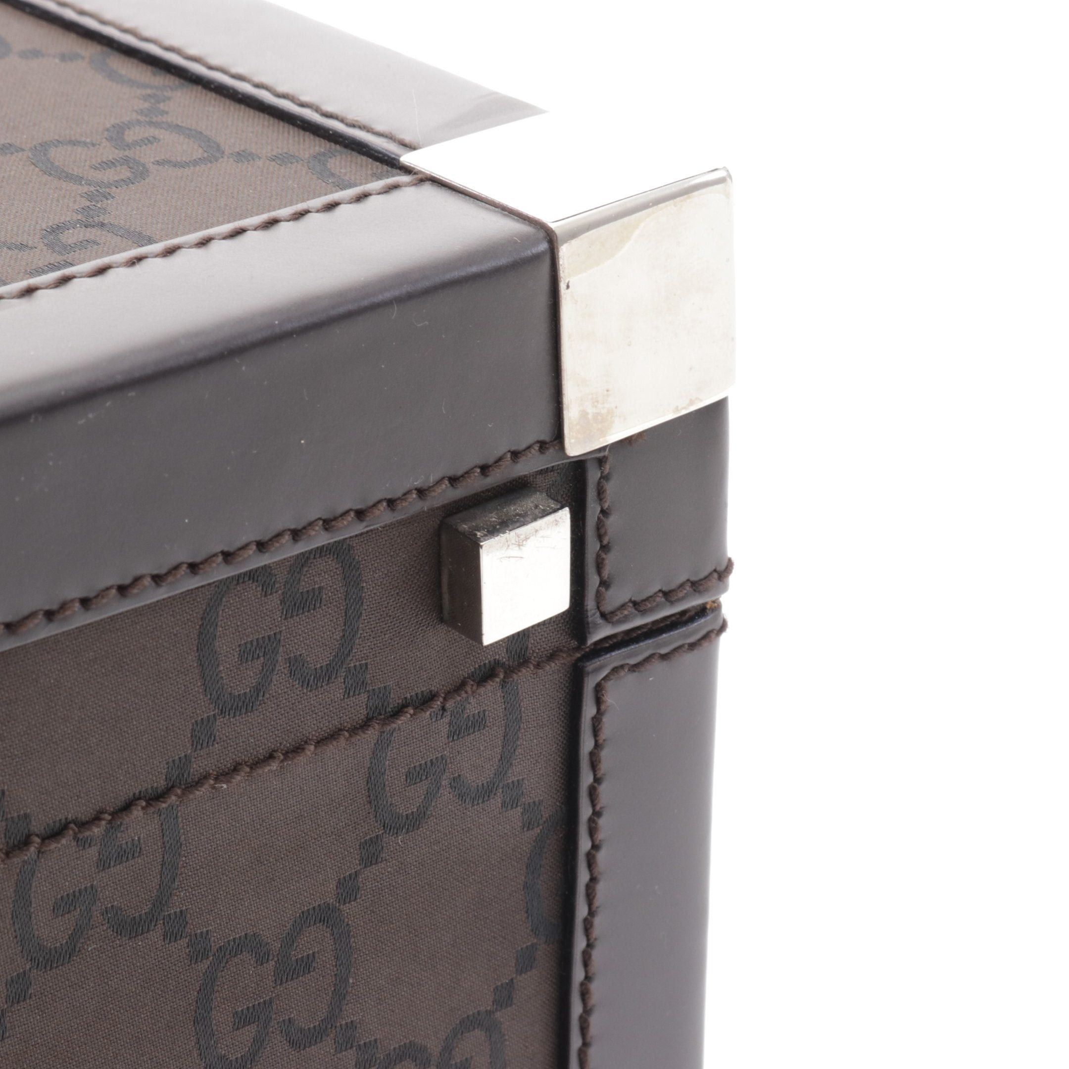 Gucci Gucci Gg Pattern Trunk Case Suitcase Canvas Leather Dark Brown Size ONE SIZE - 7 Thumbnail