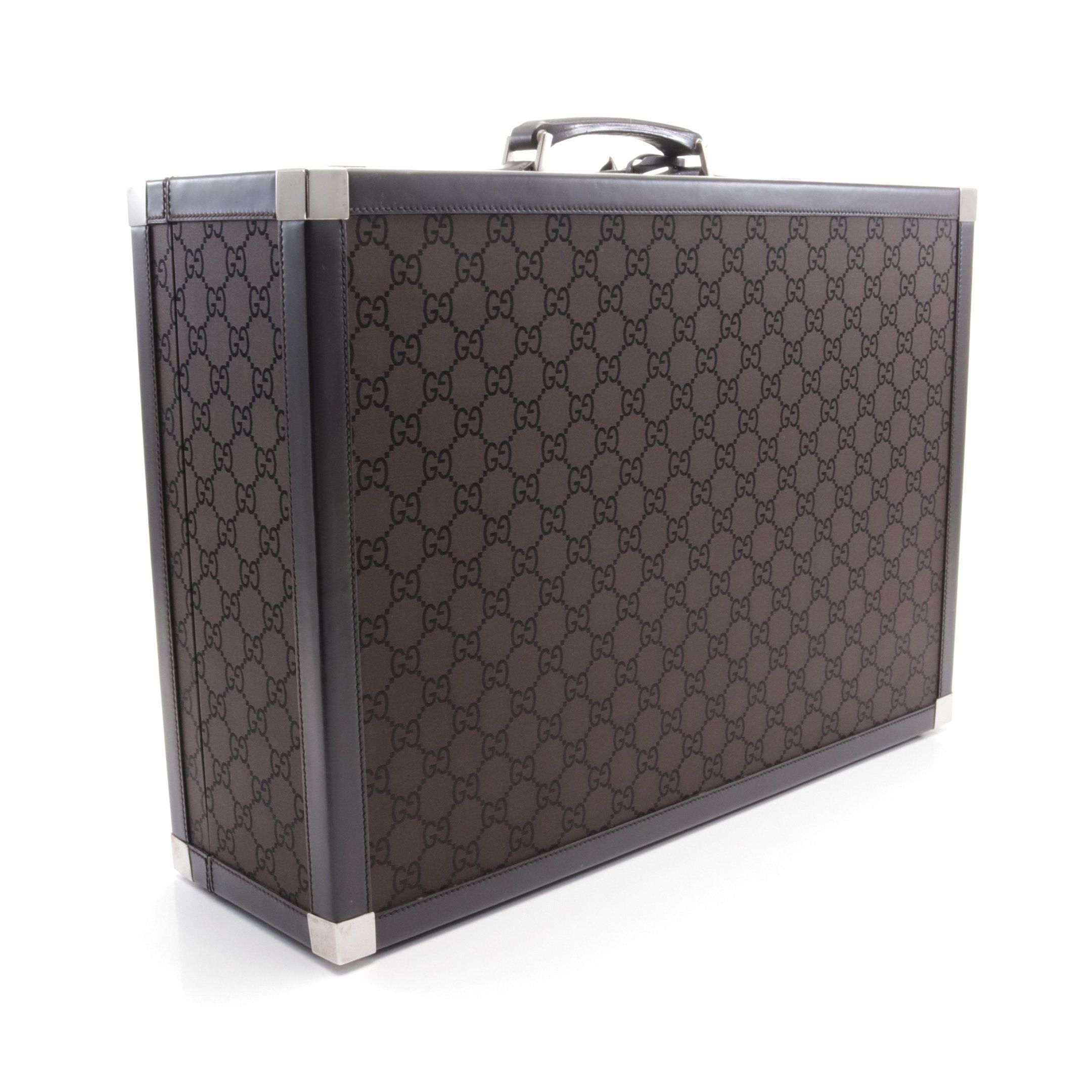 Gucci Gucci Gg Pattern Trunk Case Suitcase Canvas Leather Dark Brown Size ONE SIZE - 2 Thumbnail
