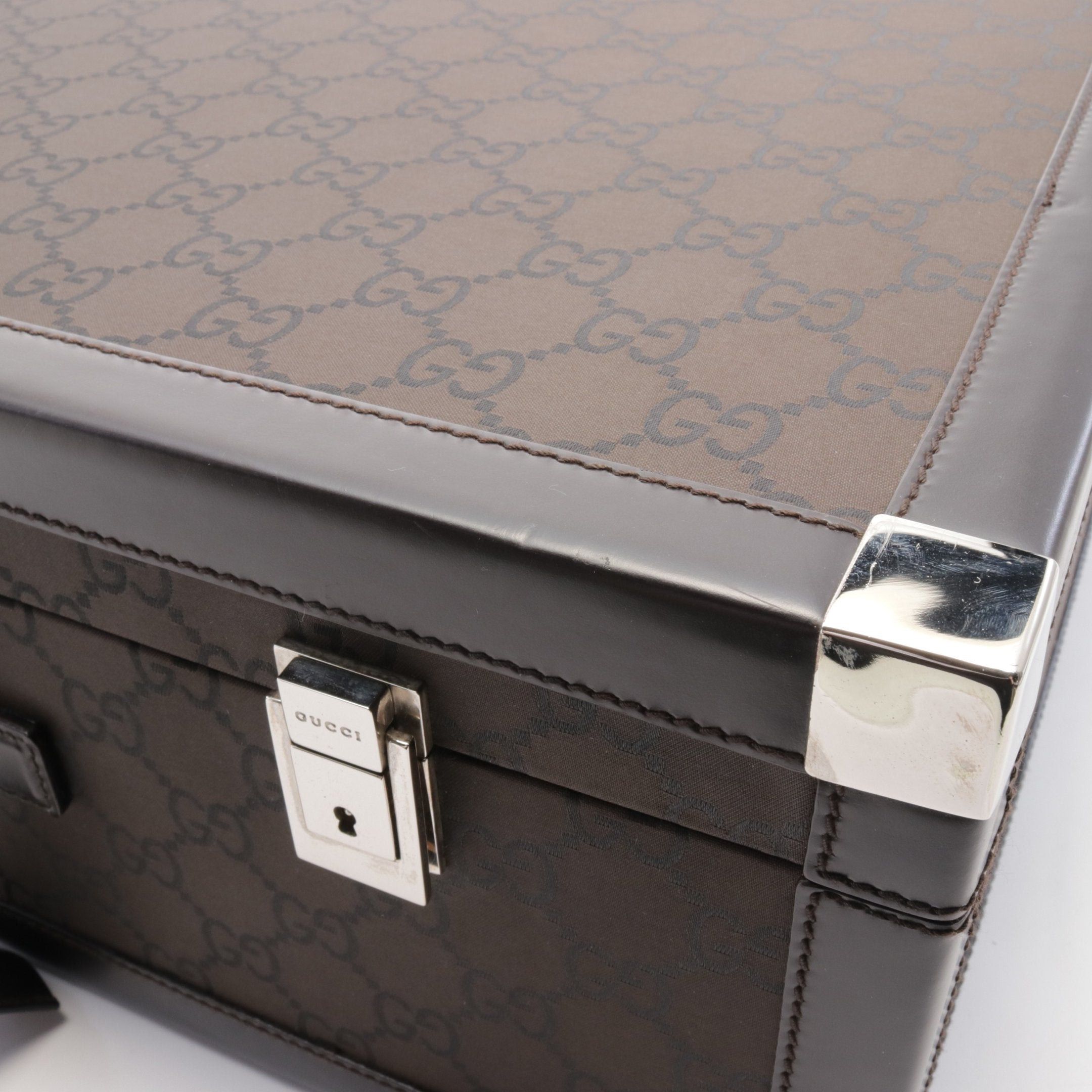 Gucci Gucci Gg Pattern Trunk Case Suitcase Canvas Leather Dark Brown Size ONE SIZE - 6 Thumbnail