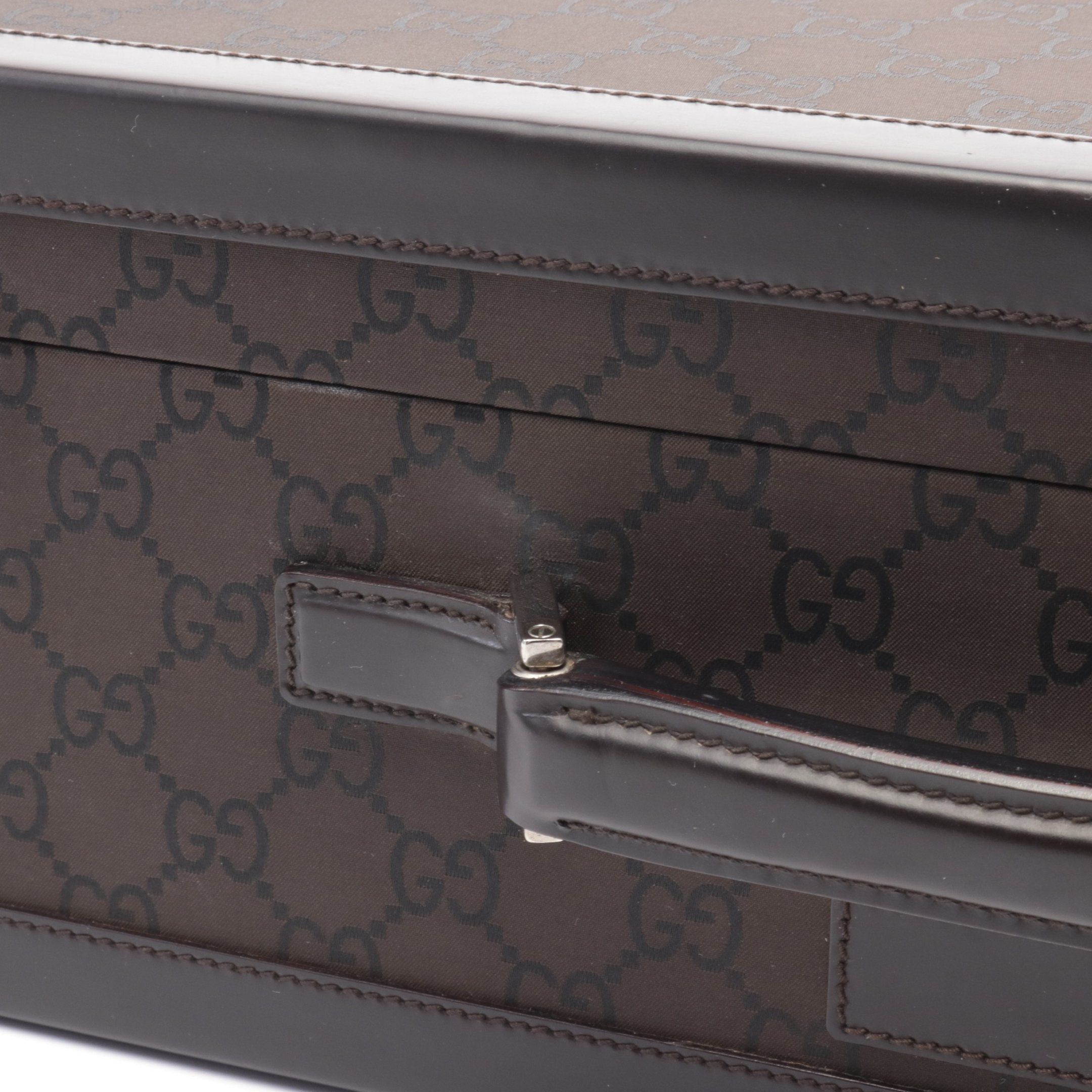 Gucci Gucci Gg Pattern Trunk Case Suitcase Canvas Leather Dark Brown Size ONE SIZE - 8 Thumbnail