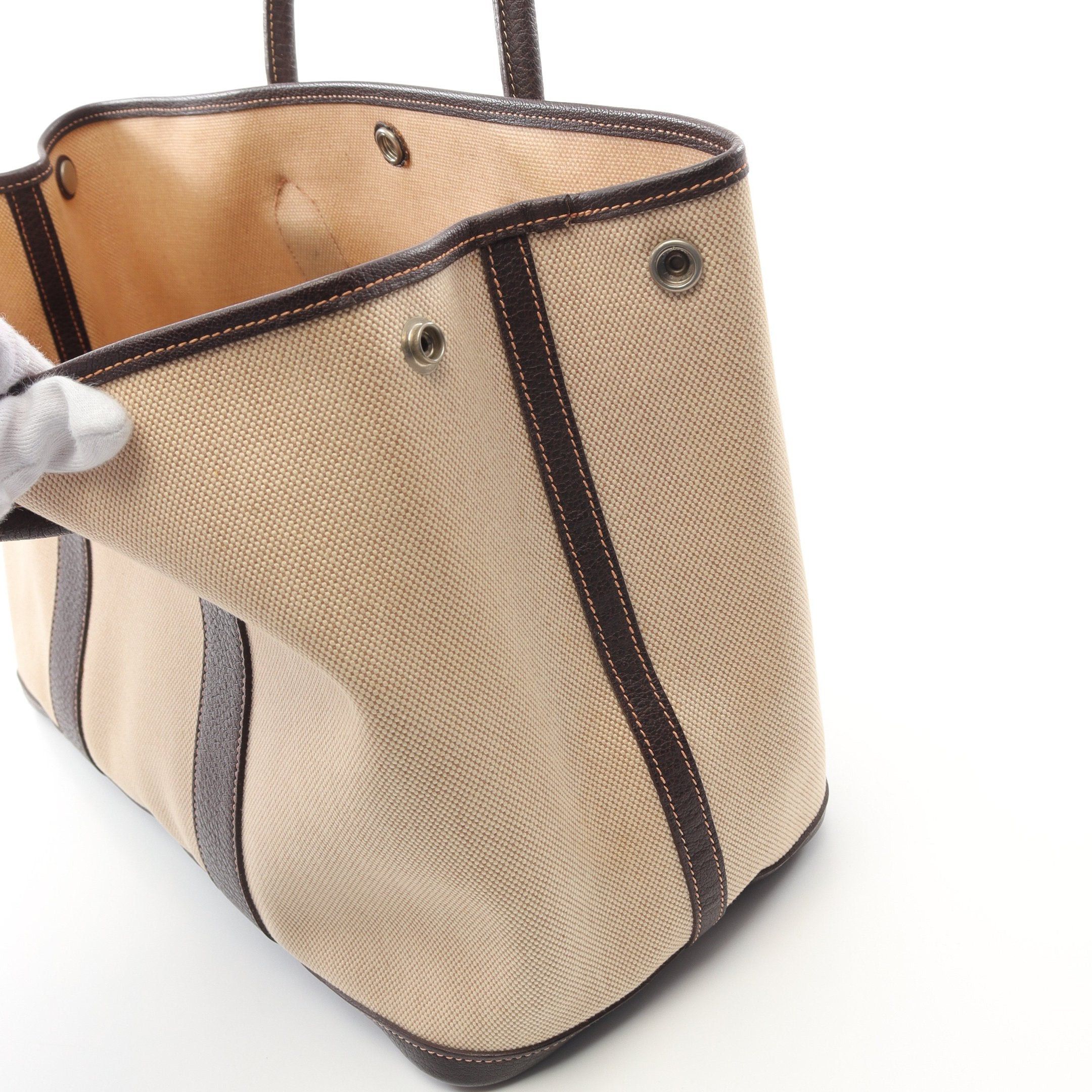 Hermes Hermes Garden Party Pm Marron Handbag Tote Bag Toile Ash Leather Beige Dark Brown Silver Hardware □H Stamp Size ONE SIZE - 10 Thumbnail