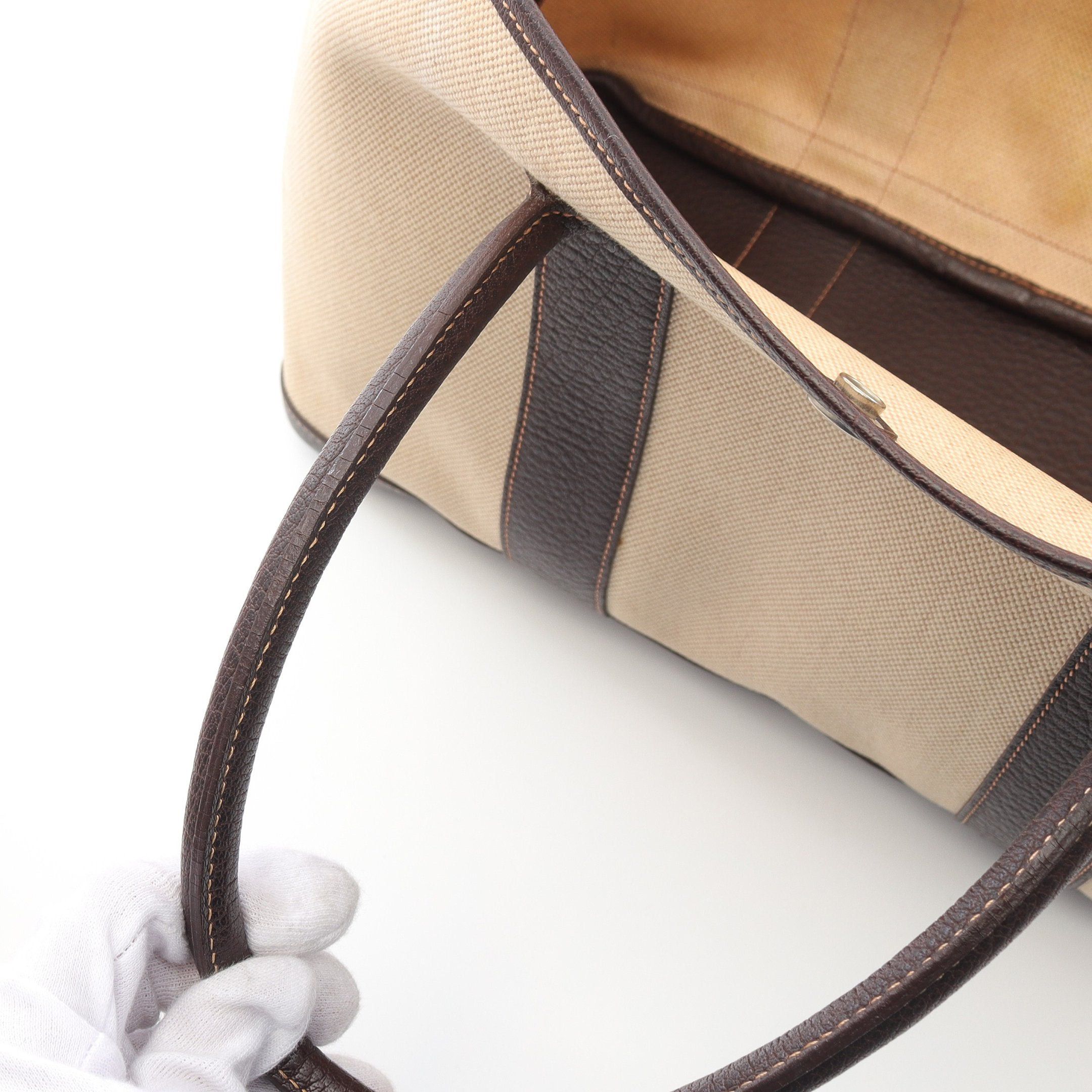 Hermes Hermes Garden Party Pm Marron Handbag Tote Bag Toile Ash Leather Beige Dark Brown Silver Hardware □H Stamp Size ONE SIZE - 7 Thumbnail