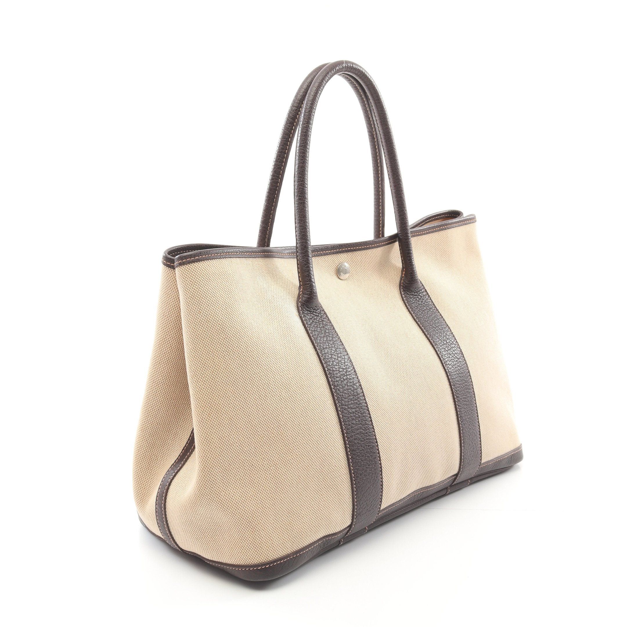 Hermes Hermes Garden Party Pm Marron Handbag Tote Bag Toile Ash Leather Beige Dark Brown Silver Hardware □H Stamp Size ONE SIZE - 2 Thumbnail