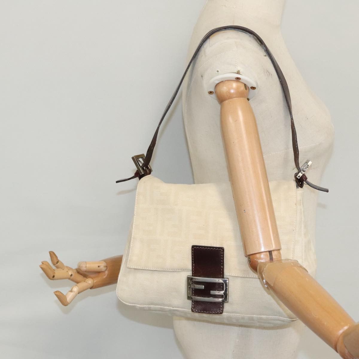 Fendi Mamma Baguette Beige Canvas Shoulder Bag (Pre-Owned) Size ONE SIZE - 12 Thumbnail
