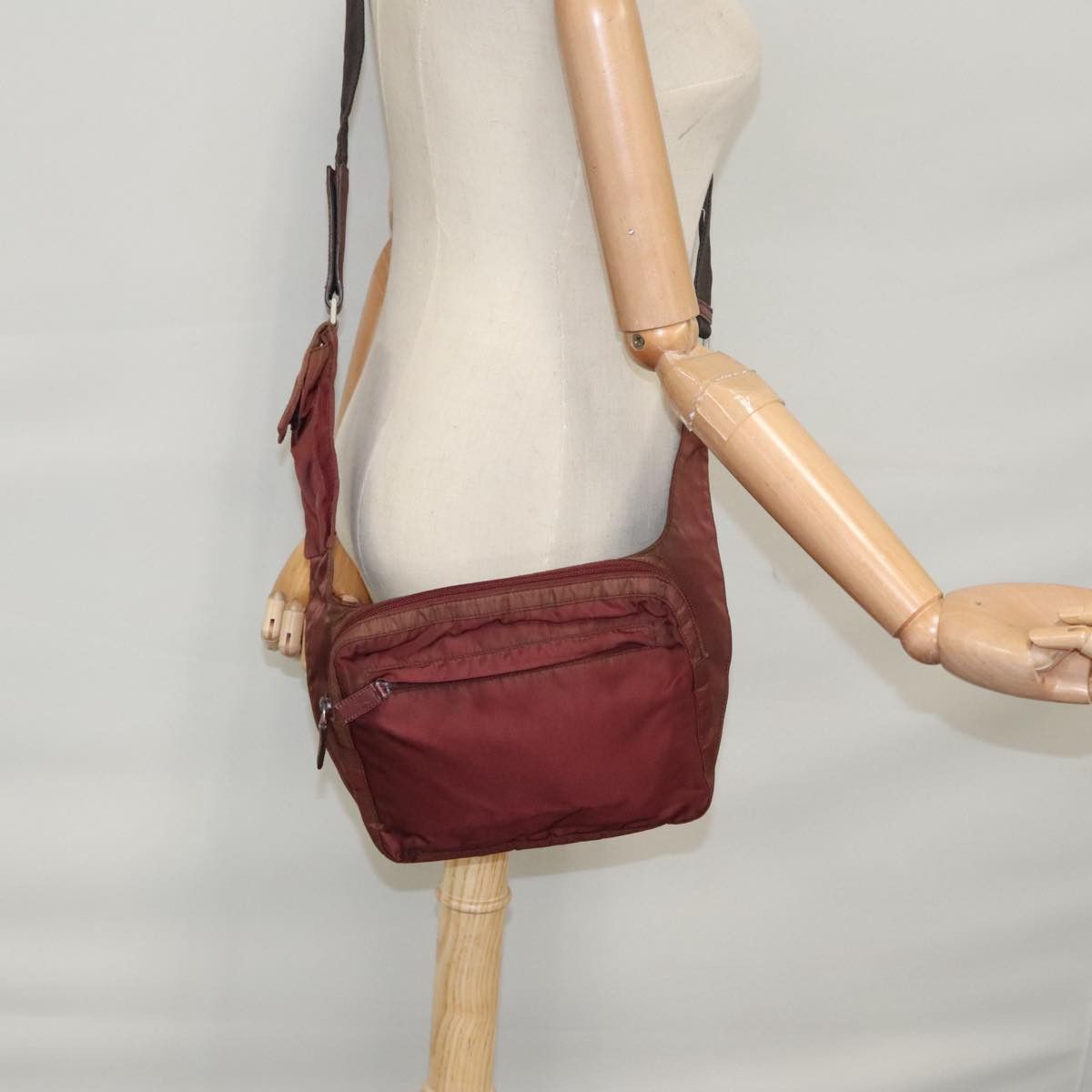 Prada Tessuto Burgundy Synthetic Shoulder Bag (Pre-Owned) Size ONE SIZE - 11 Thumbnail