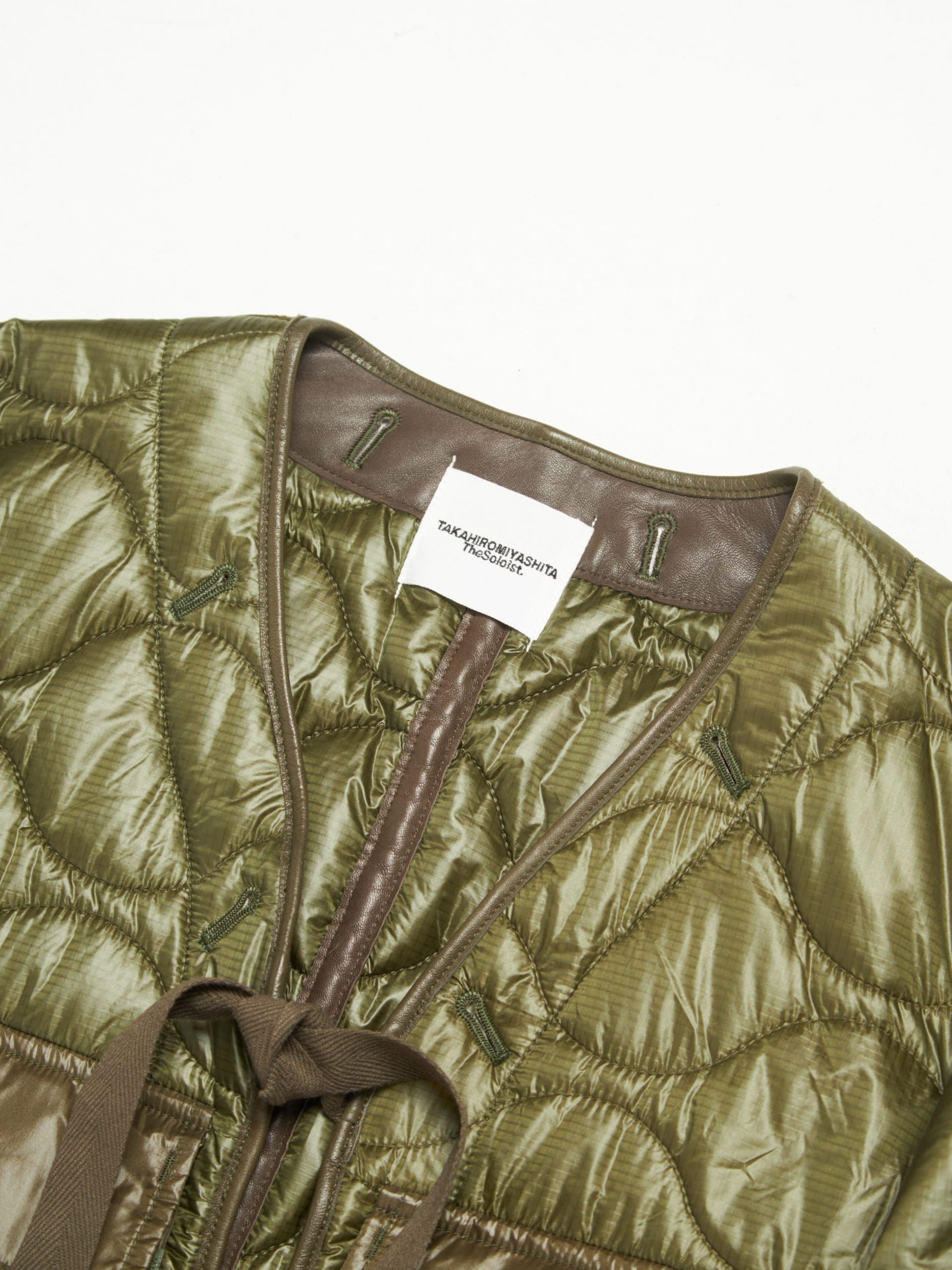 Takahiromiyashita The Soloist. Khaki Green Lamb Leather Seam Detailed Quilted Nylon Jacket Size US L / EU 52-54 / 3 - 3 Thumbnail