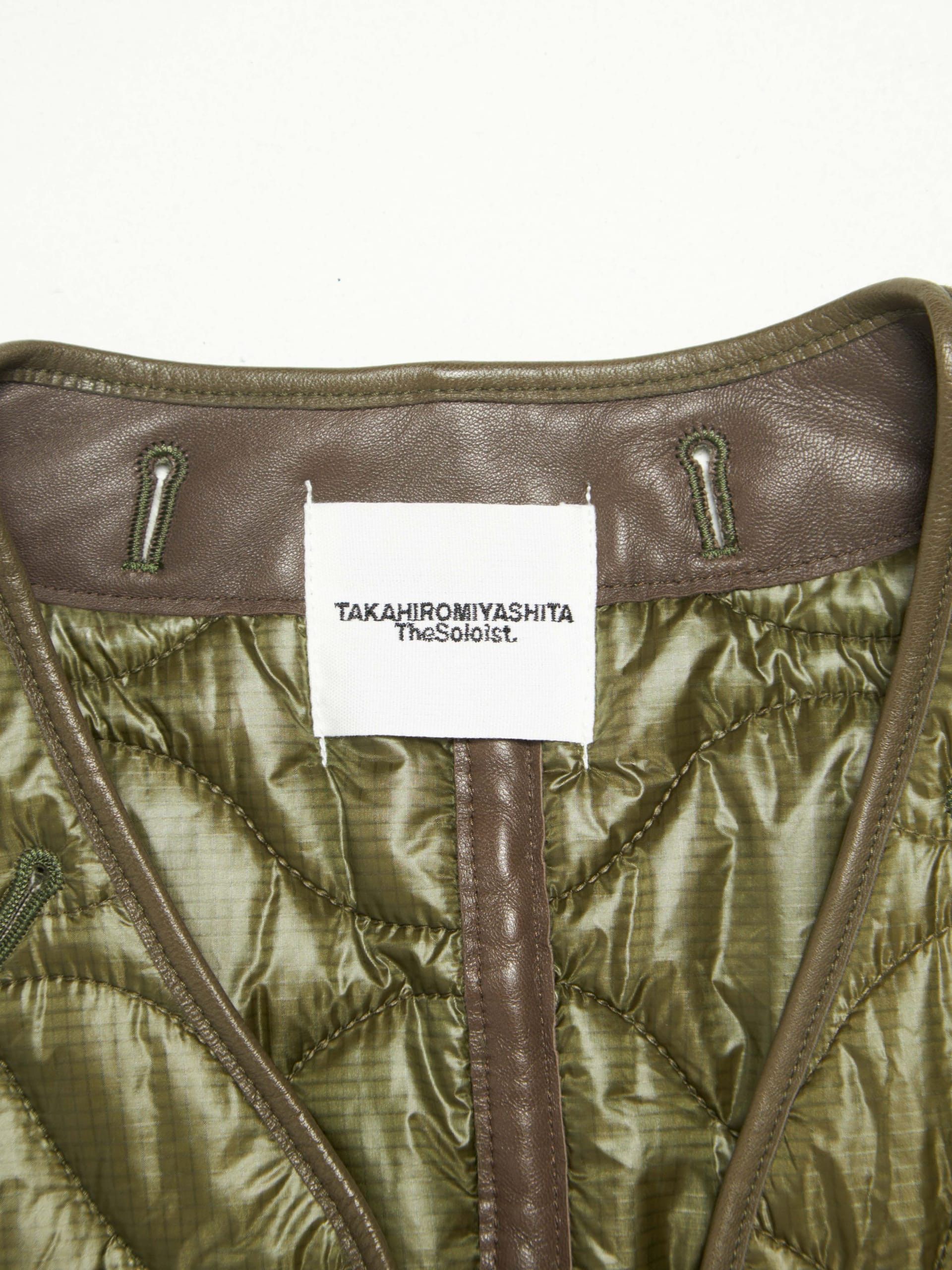 Takahiromiyashita The Soloist. Khaki Green Lamb Leather Seam Detailed Quilted Nylon Jacket Size US L / EU 52-54 / 3 - 4 Thumbnail